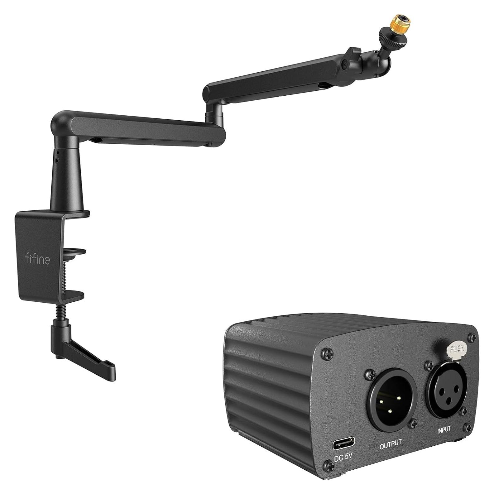 Soporte de Micrófono Ajustable FIFINE BM88 + Fuente Phantom 48V