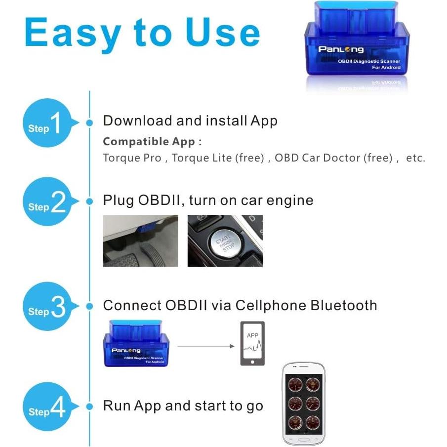Escáner OBD2 Bluetooth Panlong para Android - Lector de Códigos