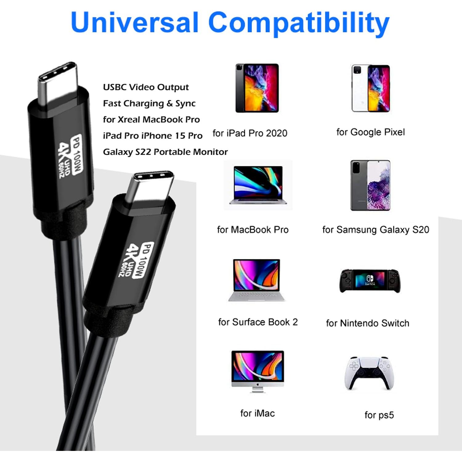 Cable USB C a C 4K 60Hz 15FT 100W YOTETION