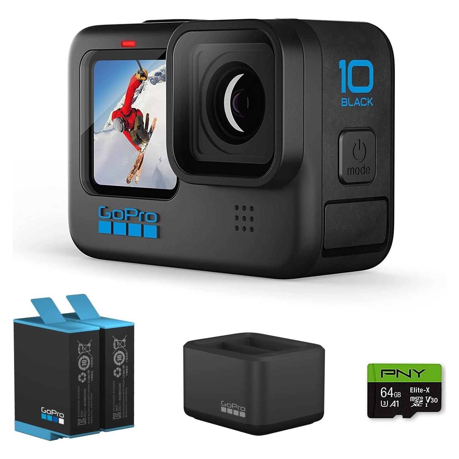 Cámara de Acción GoPro HERO10 Black + Cargador + Batería Extra + SD 64GB