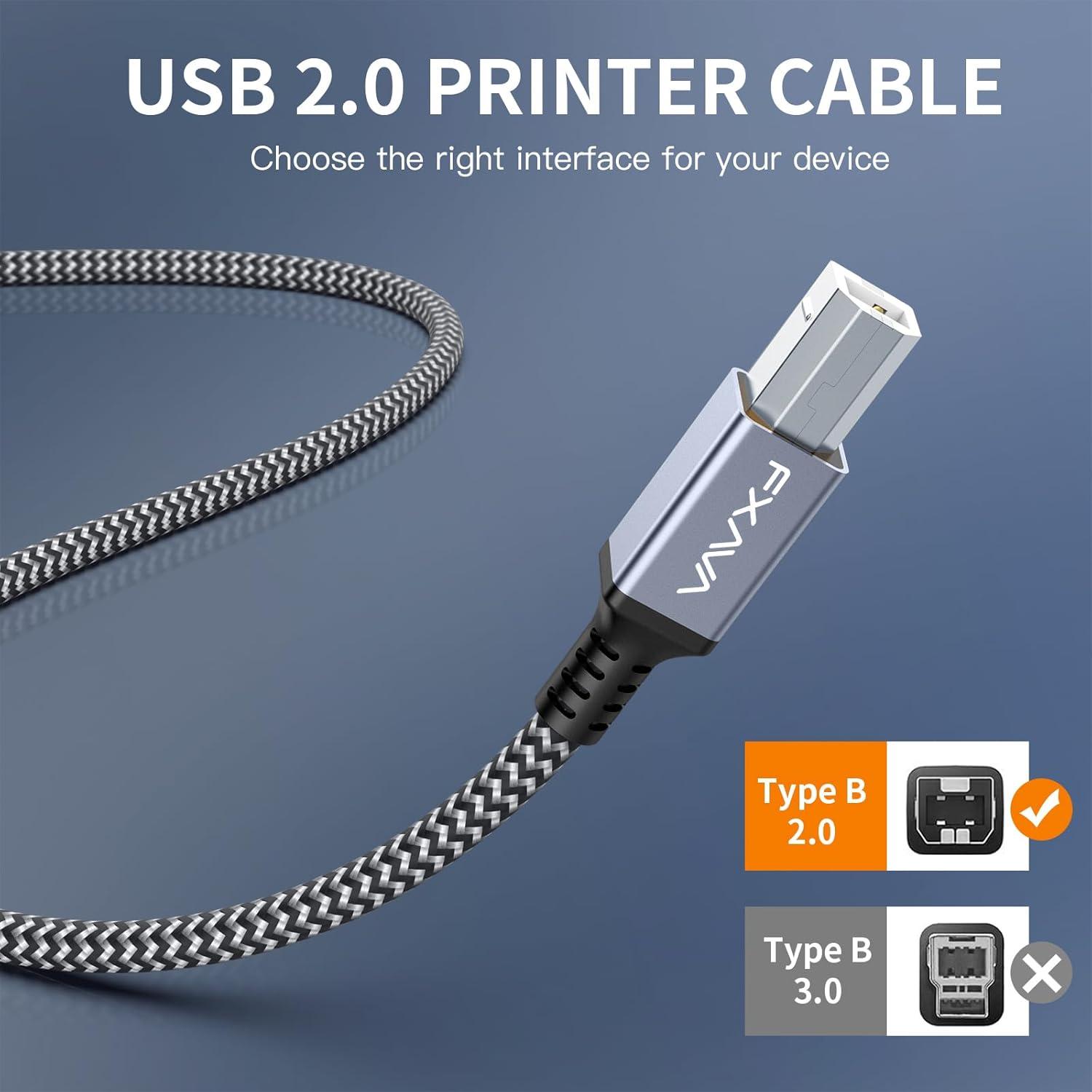 Cable de Impresora USB 1.22m FXAVA Nylon Trenzado