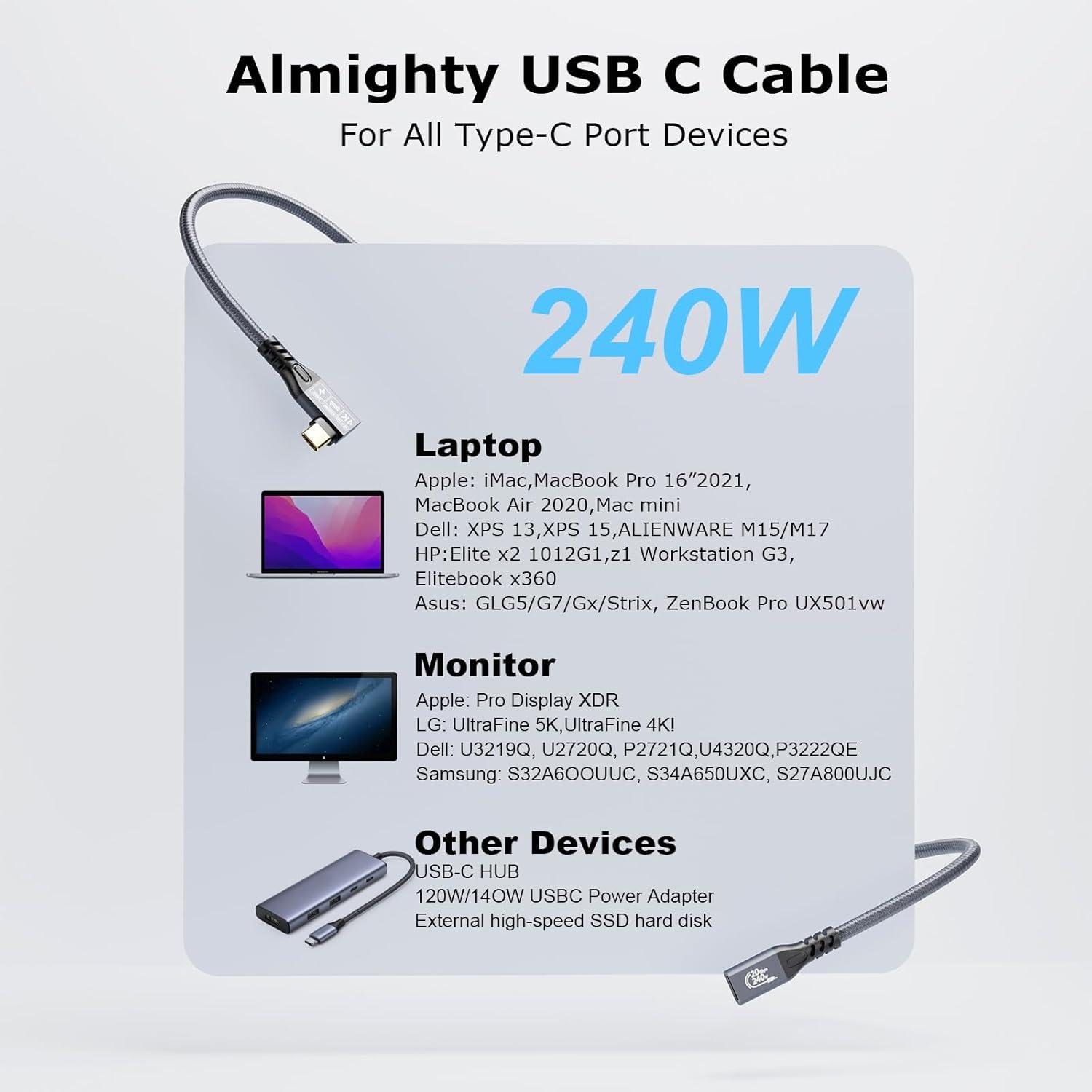 Cable de Extensión USB C 3.2 Gen 2 20Gbps 240W 5M CHENLENIC