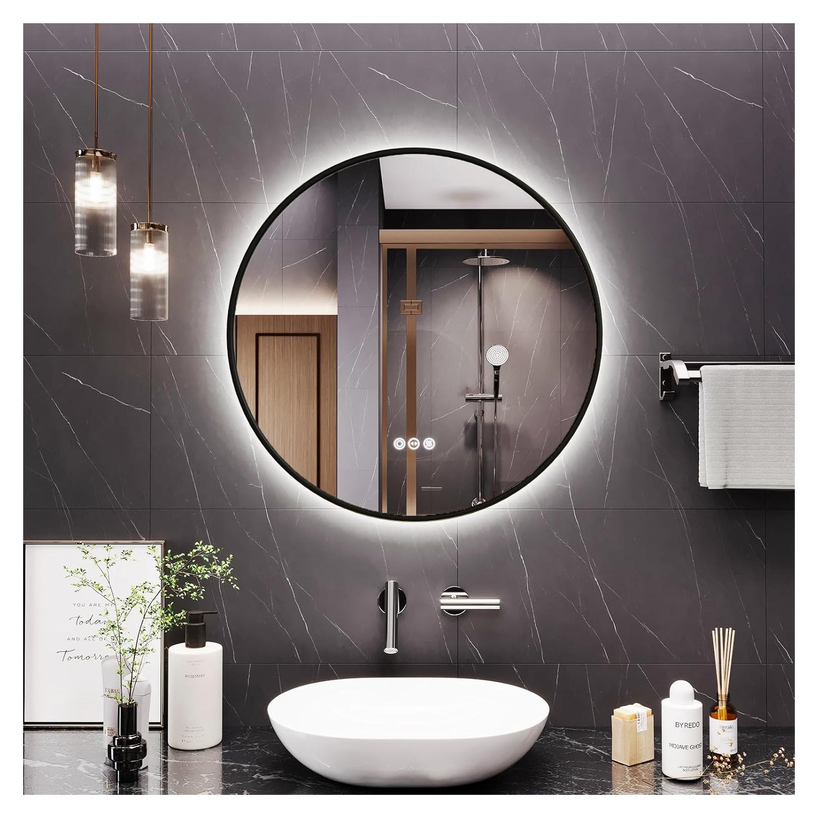 Espejo de Baño Redondo YIDABATH 61x61 cm con Luz LED y Anti-vaho
