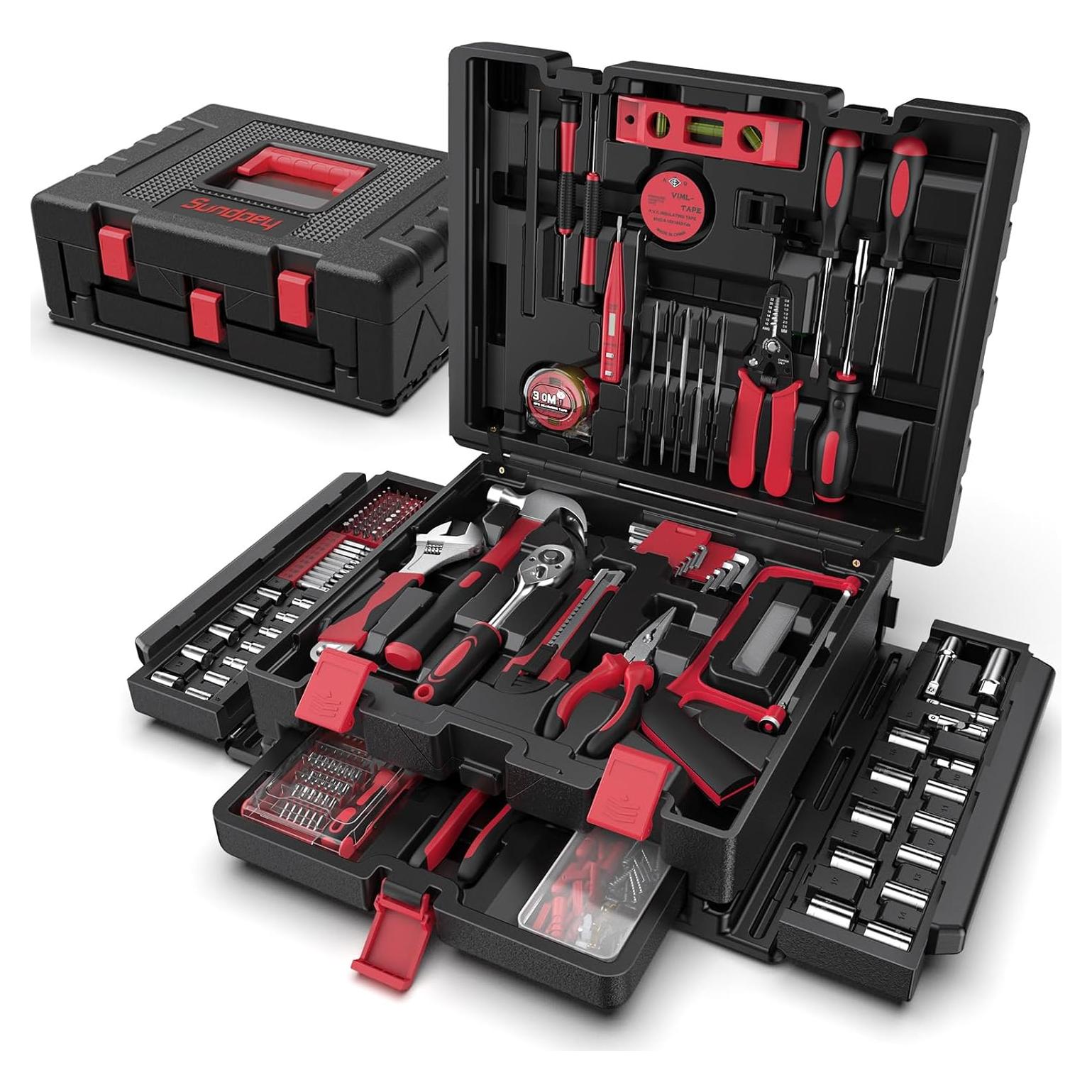 Kit de Herramientas Sundpey 379 Piezas para Hogar y Auto Rojo