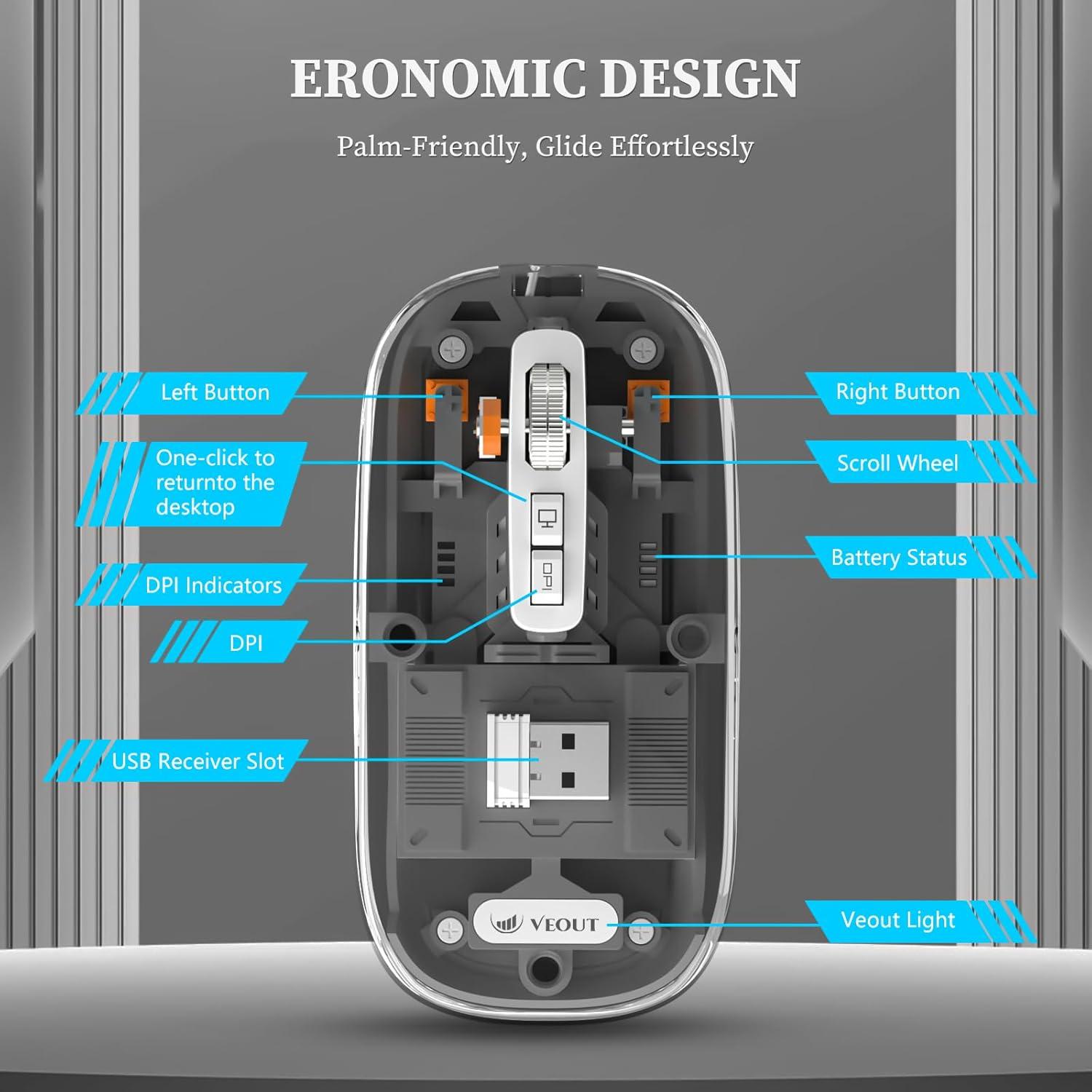 Ratón Bluetooth Inalámbrico VEOUT E3 Negro Recargable Silencioso