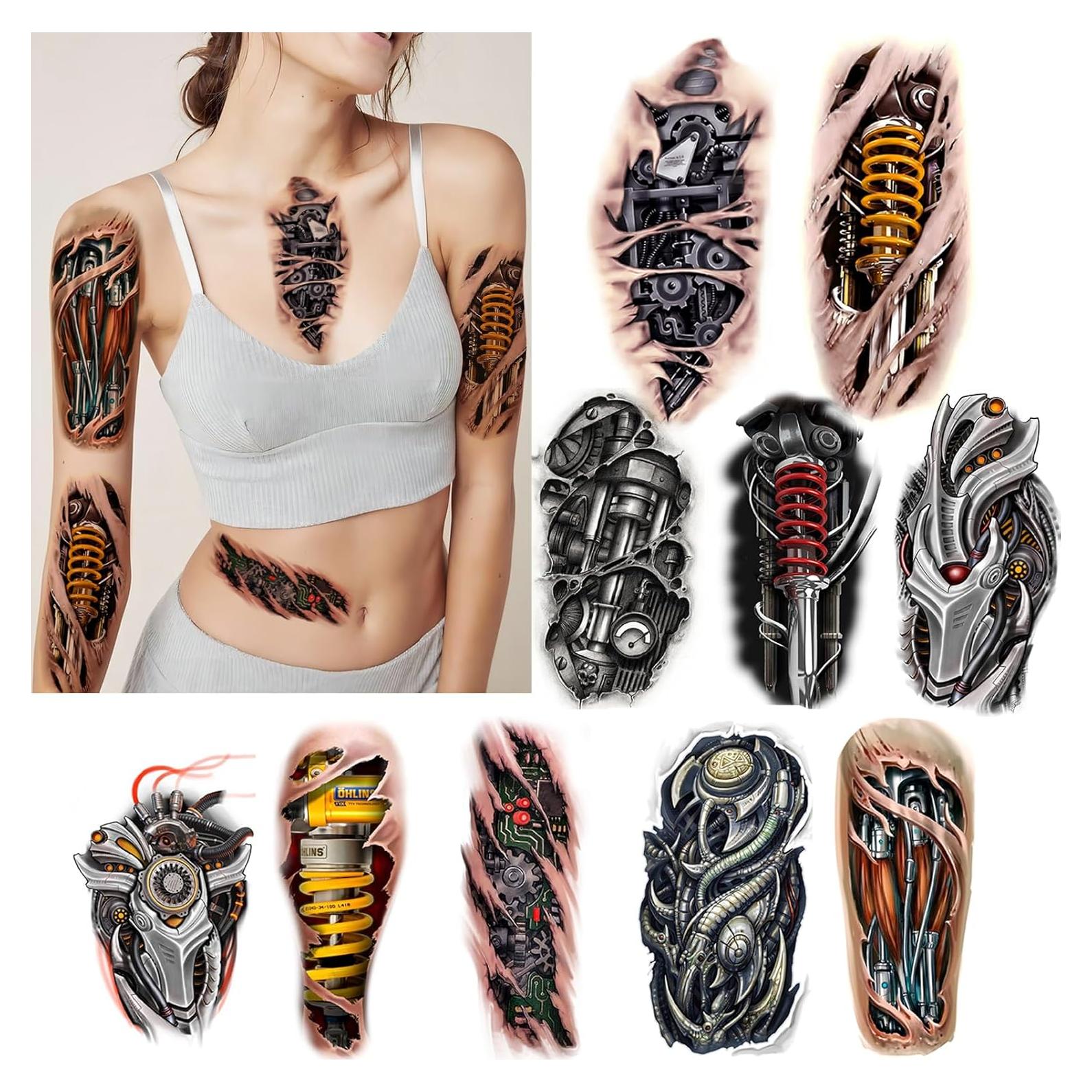 Tatuajes Temporales 3D Mecánicos Roarhowl - Diseño Único