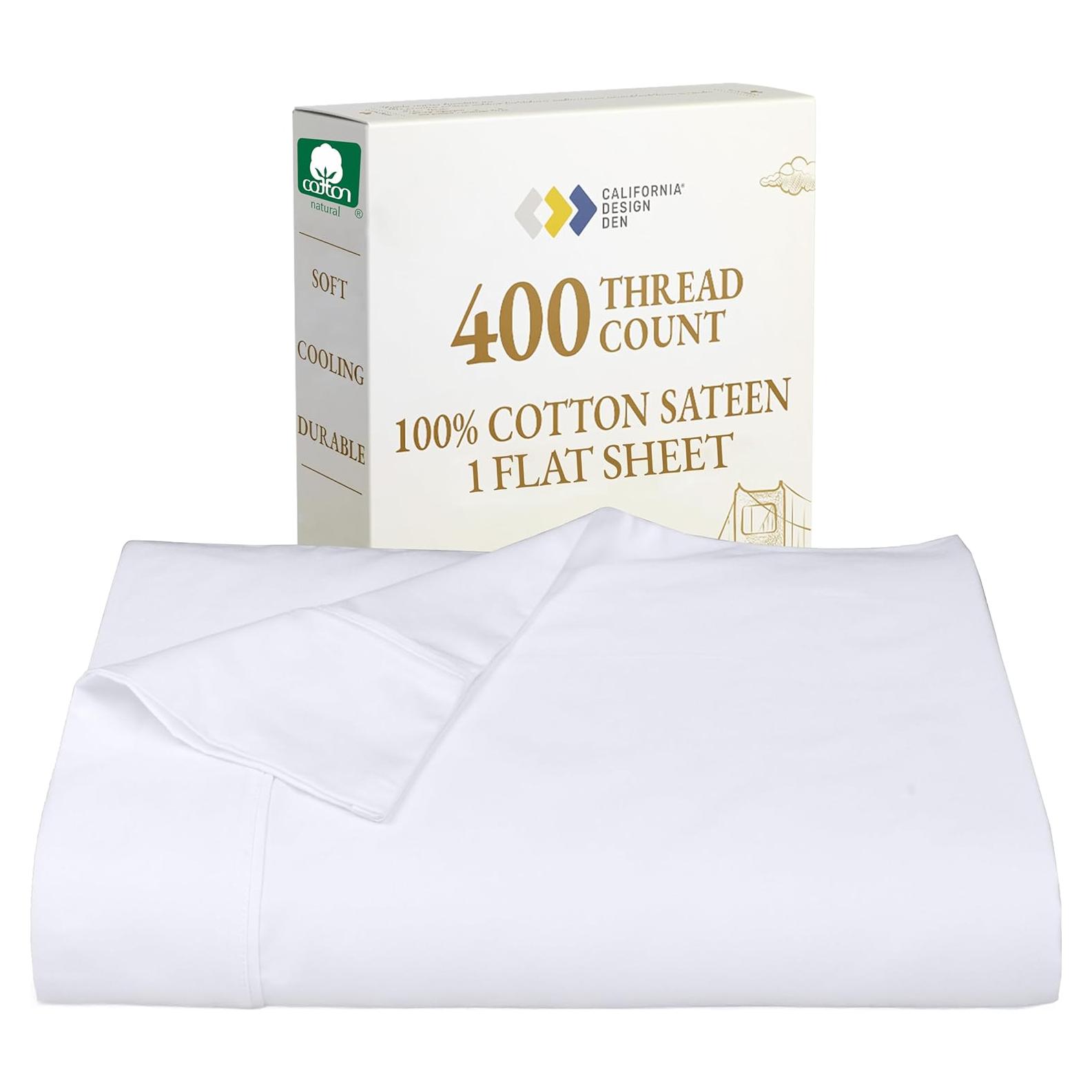 Sábana plana Twin California Design Den 400 hilos 100% algodón - Blanco