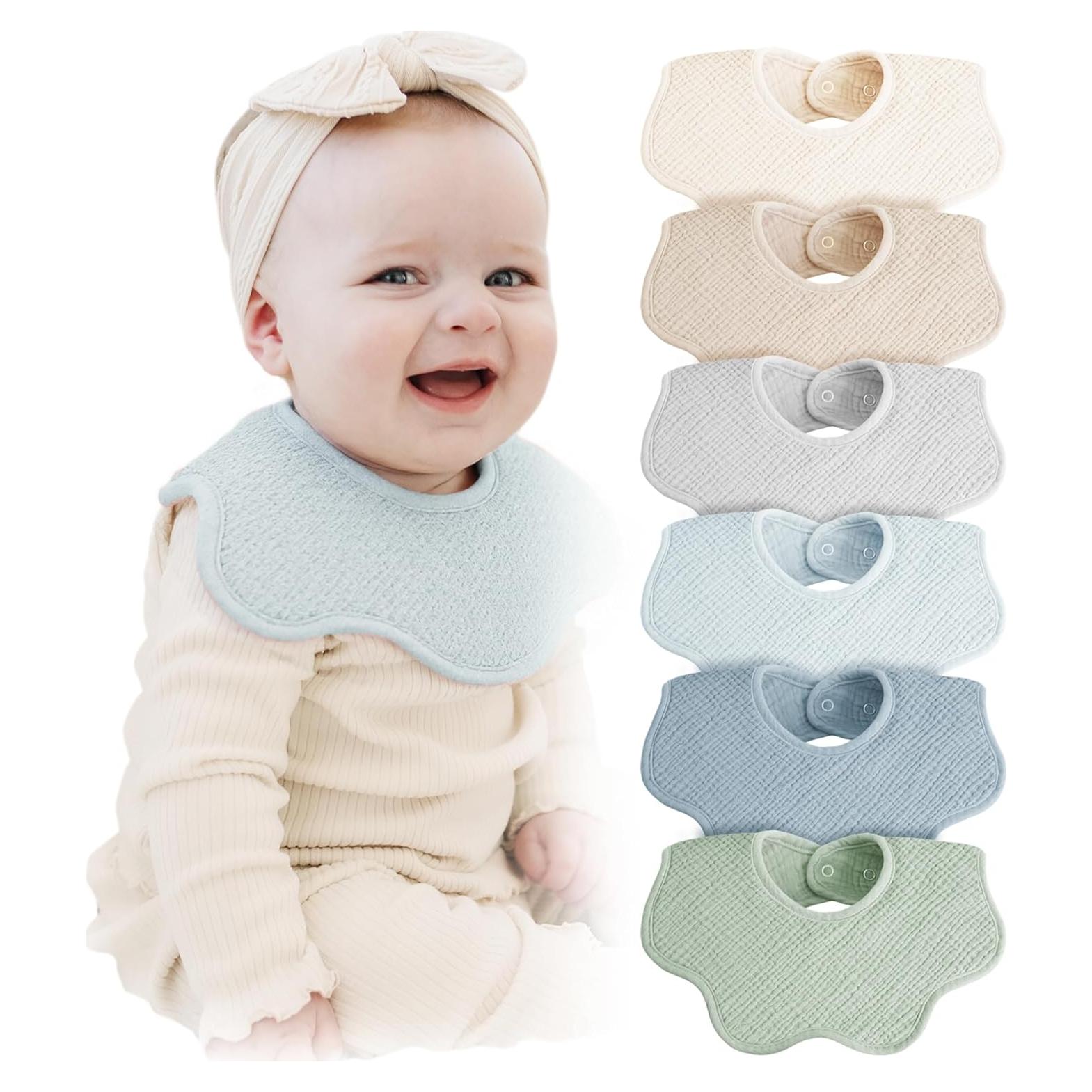 Baberos de Muselina Konssy 100% Algodón Absorbentes 6 Pzs