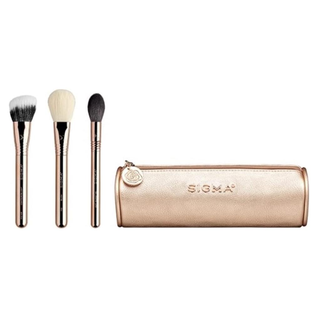 Set de Brochas de Maquillaje Sigma Bloom + Glow - 3 Pcs con Bolsa