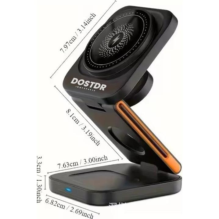 Estación de Carga Inalámbrica 3-en-1 Plegable Negro - Carga Rápida