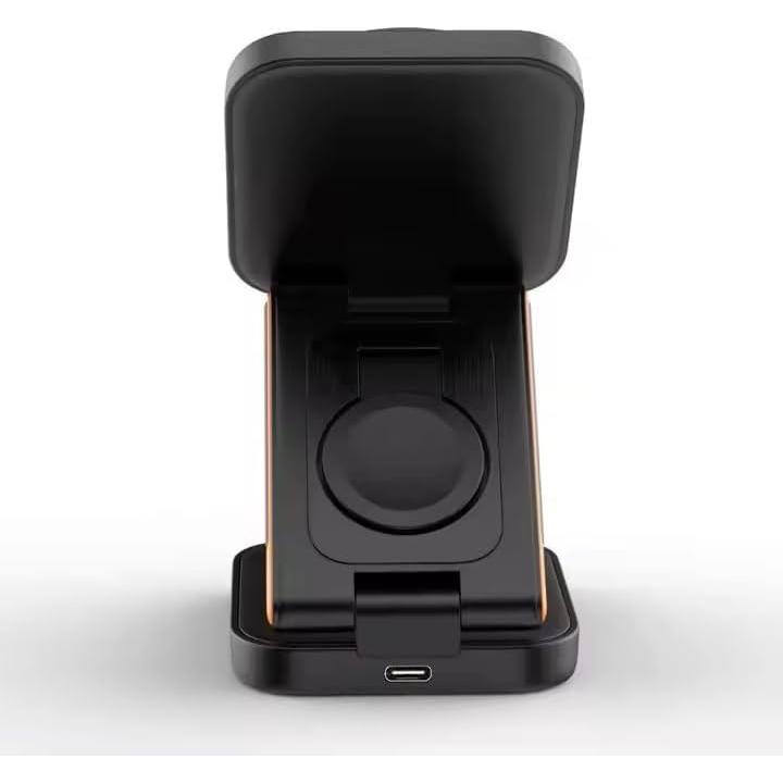 Estación de Carga Inalámbrica 3-en-1 Plegable Negro - Carga Rápida