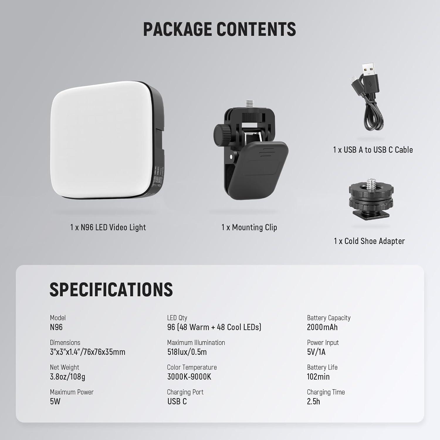 Luz de Cámara LED Neewer N96 Bicolor 96 LEDs 2000mAh