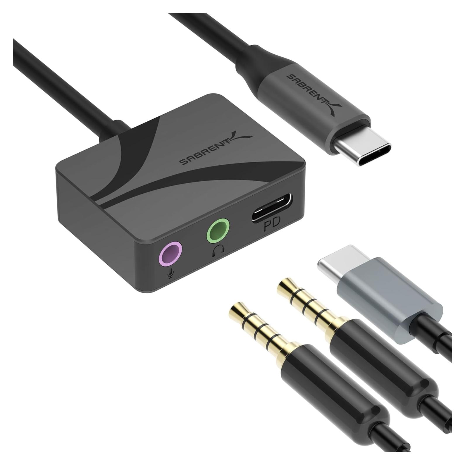 Adaptador de Audio USB-C a 3.5mm SABRENT 100W PD 24-bit 96KHz