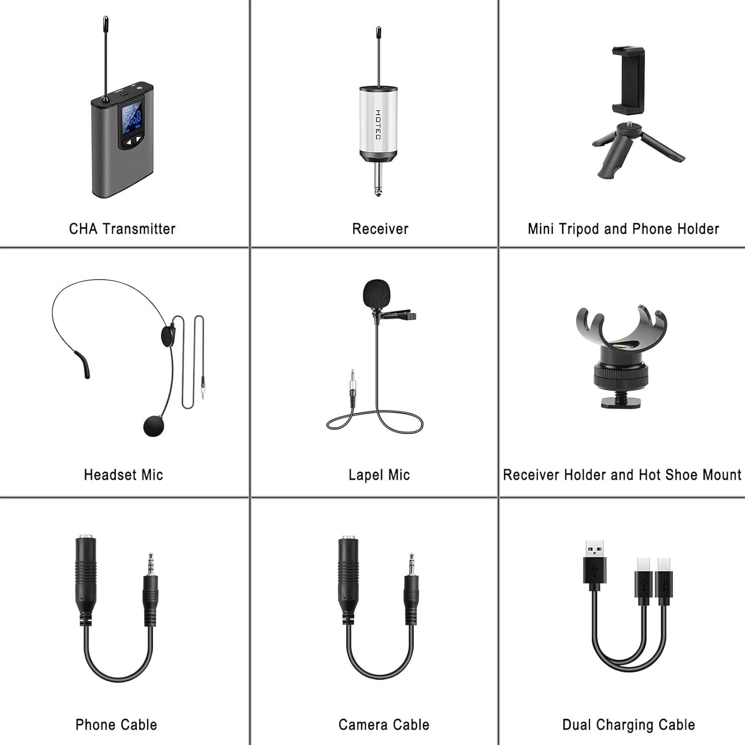 Micrófono Inalámbrico UHF Hotec H-U05 con Auriculares y Lavalier