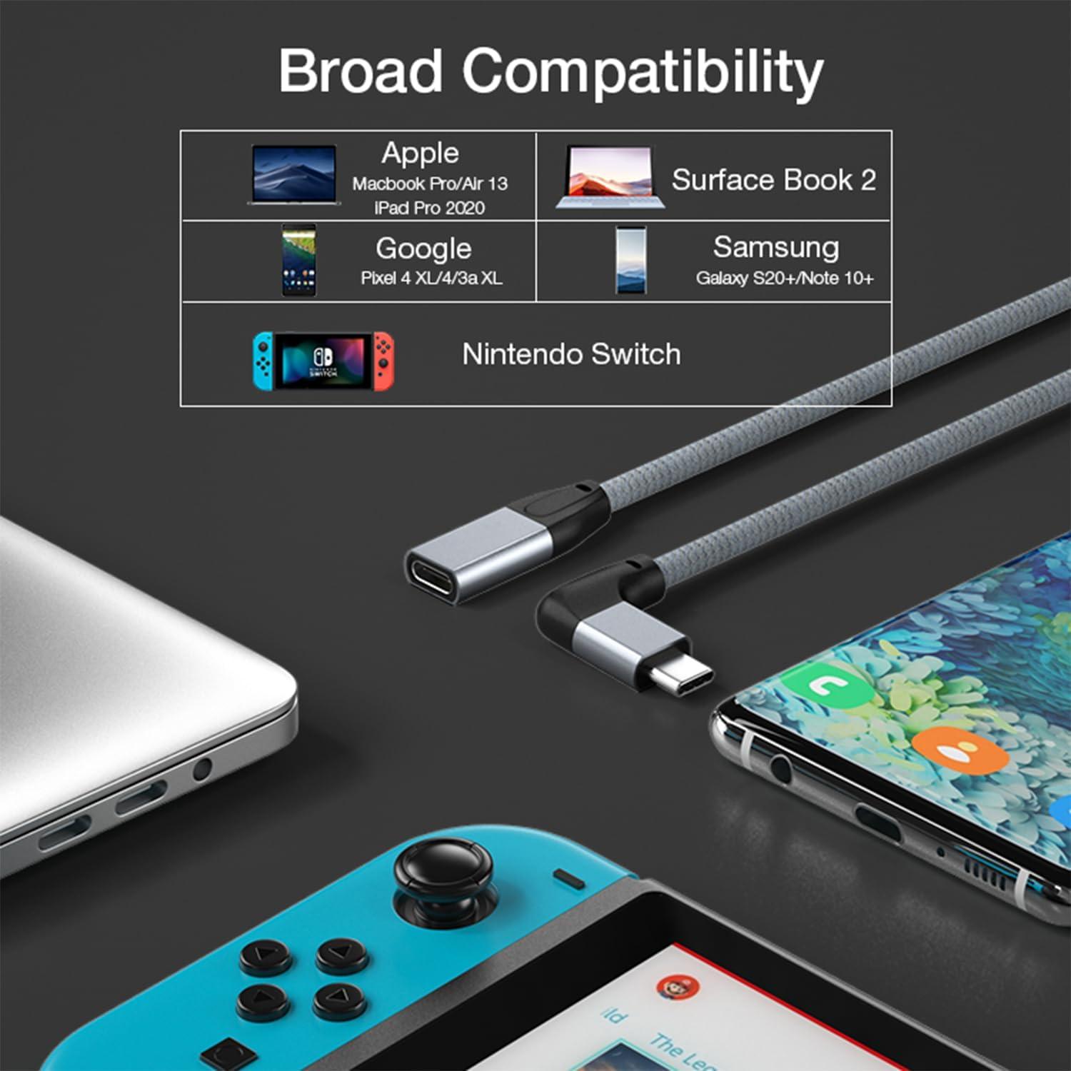 Cable Extensión USB-C 90° UseBean 0.18m 100W 20Gbps 4K