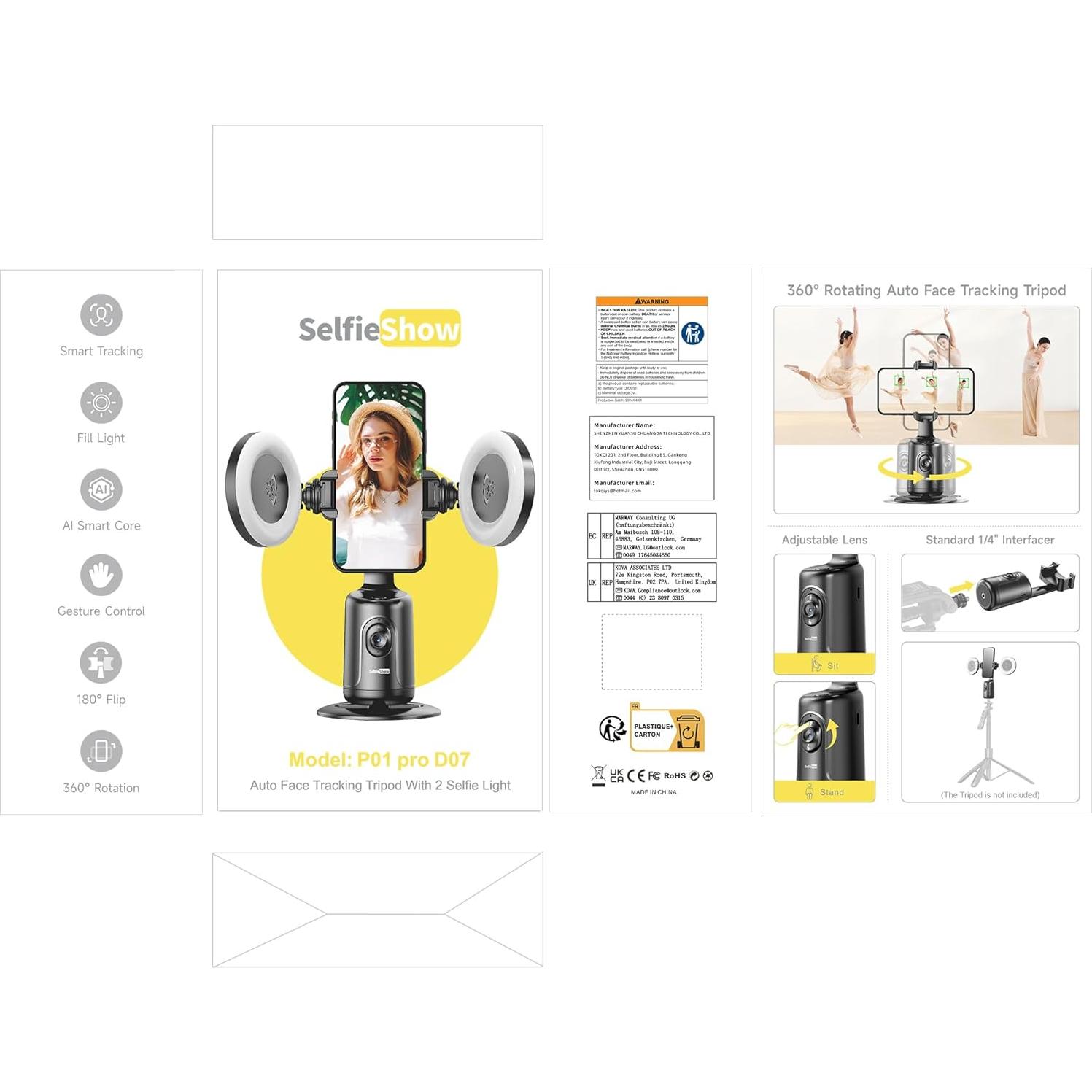 Trípode Inteligente SelfieShow con Luz y Seguimiento Facial