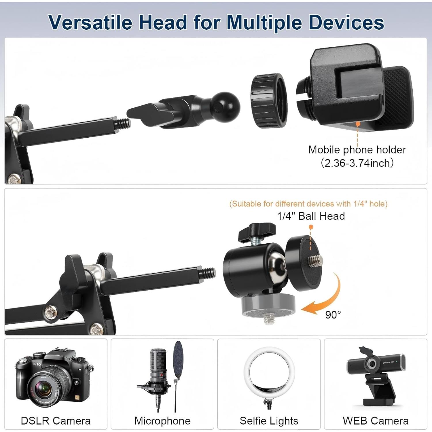 Soporte de Cámara de Escritorio Juttilax con Brazo Ajustable 360°