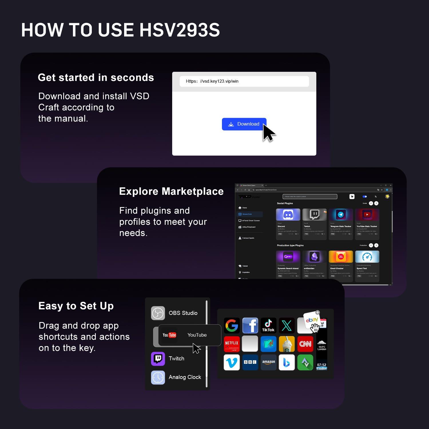 Controlador de Transmisión VSDinside HSV293S Negro 15 Teclas Macro