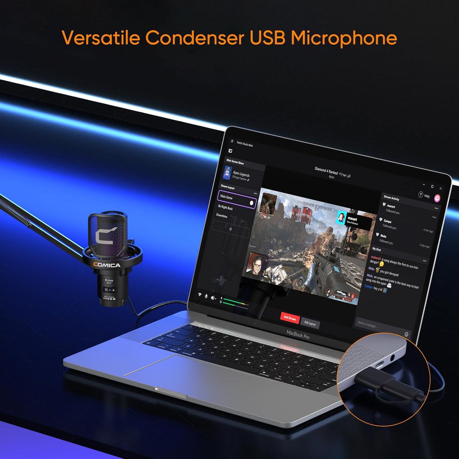 Micrófono USB Comica EJoy Uni para Gaming y Streaming RGB