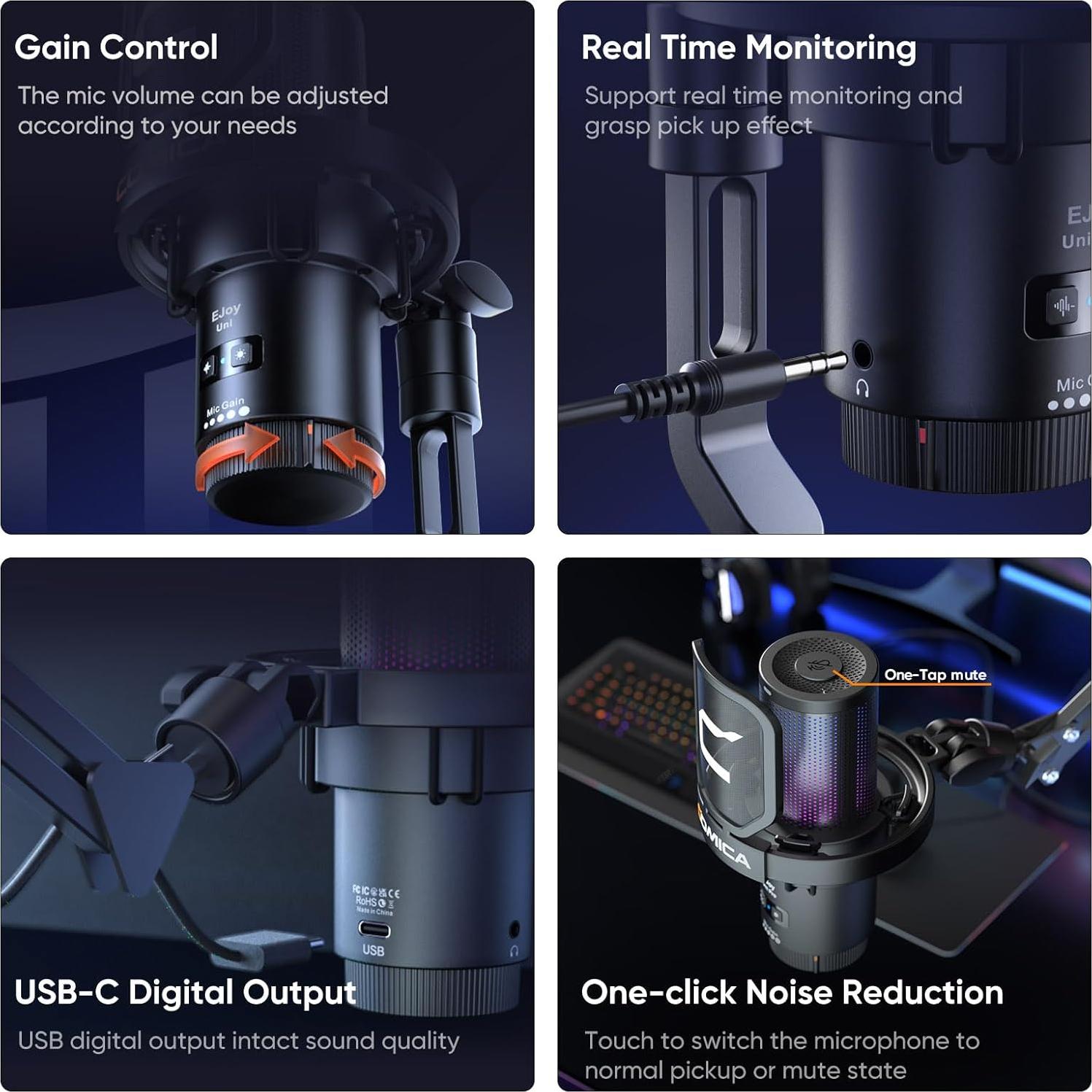 Micrófono USB Comica EJoy Uni para Gaming y Streaming RGB