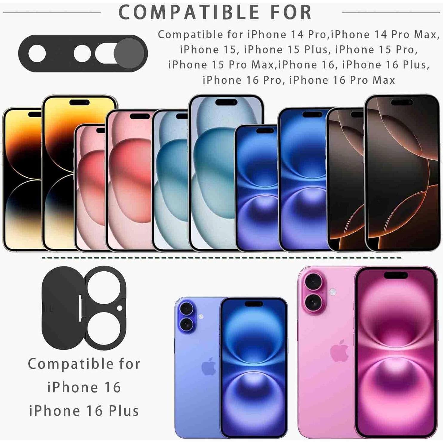 Cubierta de Cámara Frontal y Lente para iPhone 16/16 Plus - 2 Pack