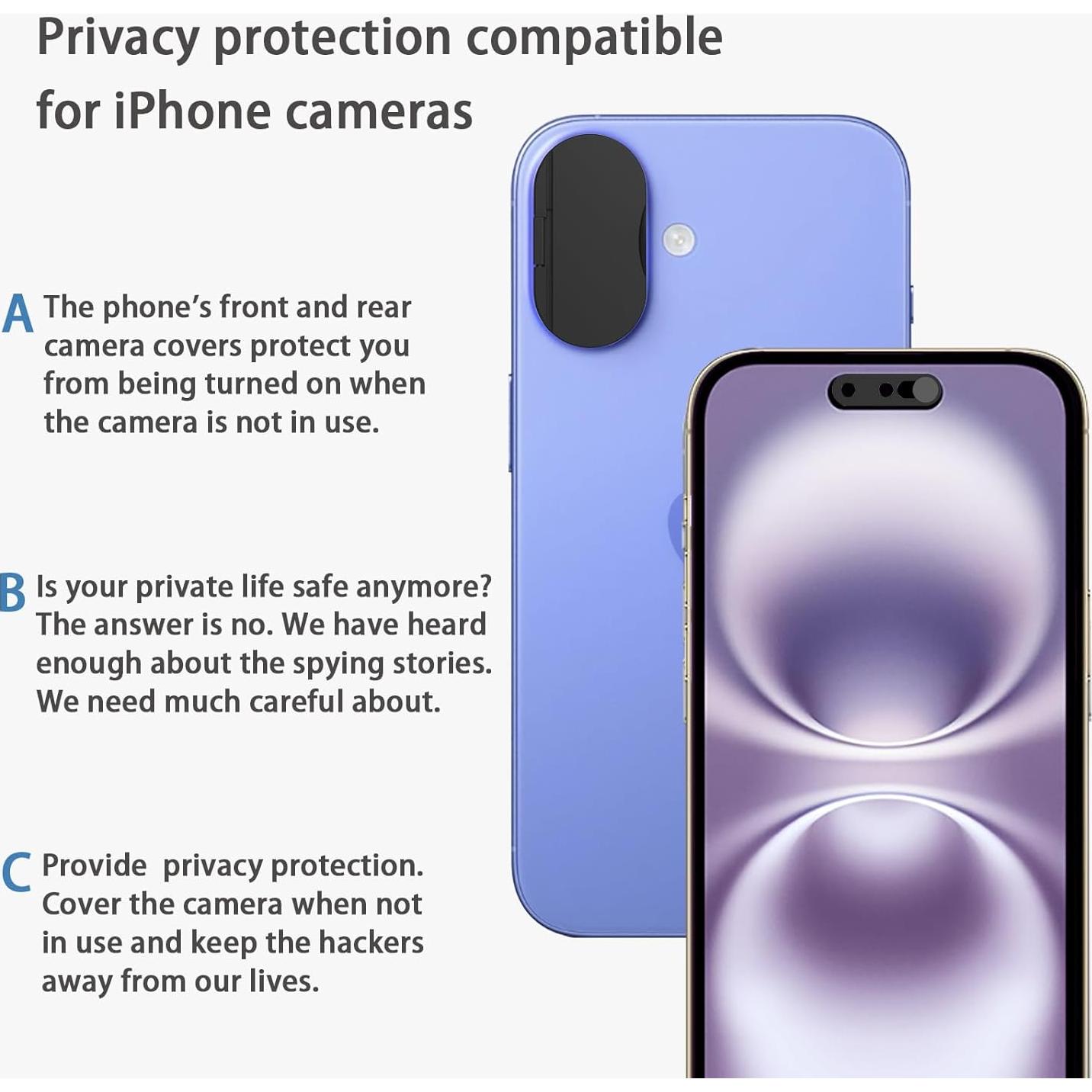 Cubierta de Cámara Frontal y Lente para iPhone 16/16 Plus - 2 Pack