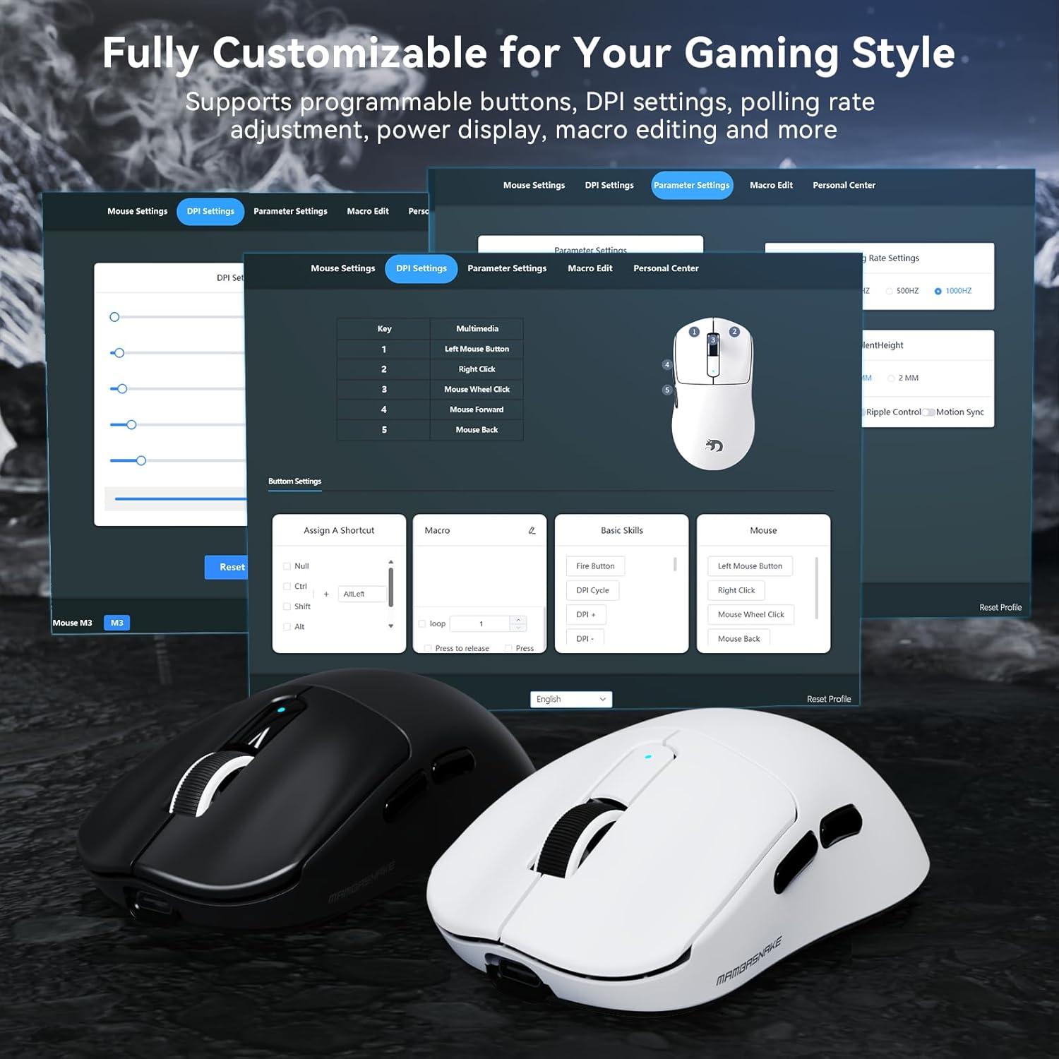 Ratón Gaming Inalámbrico MAMBASNAKE M3 Ultra-Ligero 39g