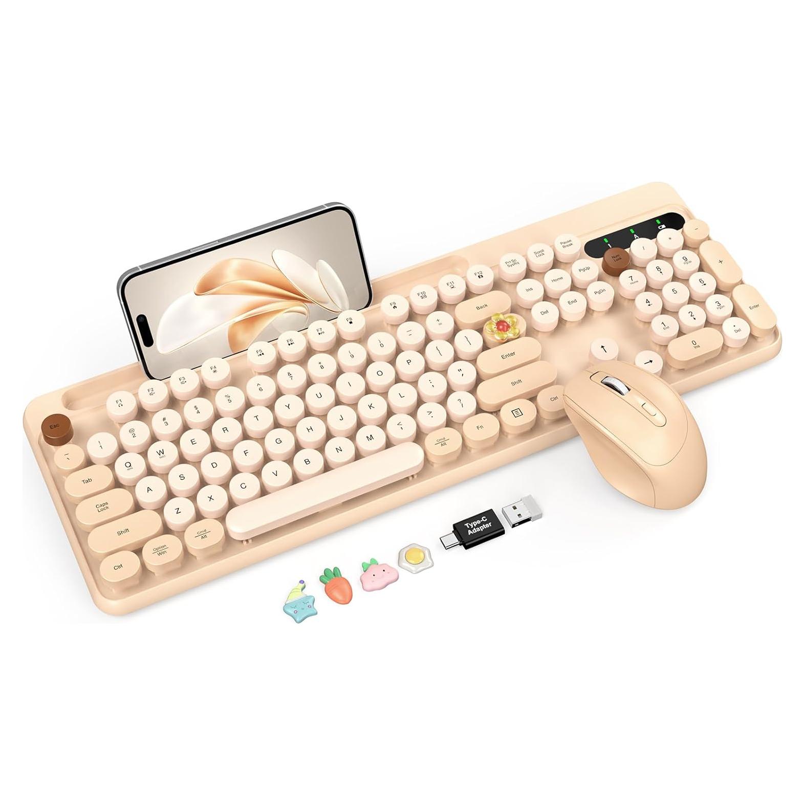 Combo Teclado y Ratón Inalámbrico Trueque Retro Rosa