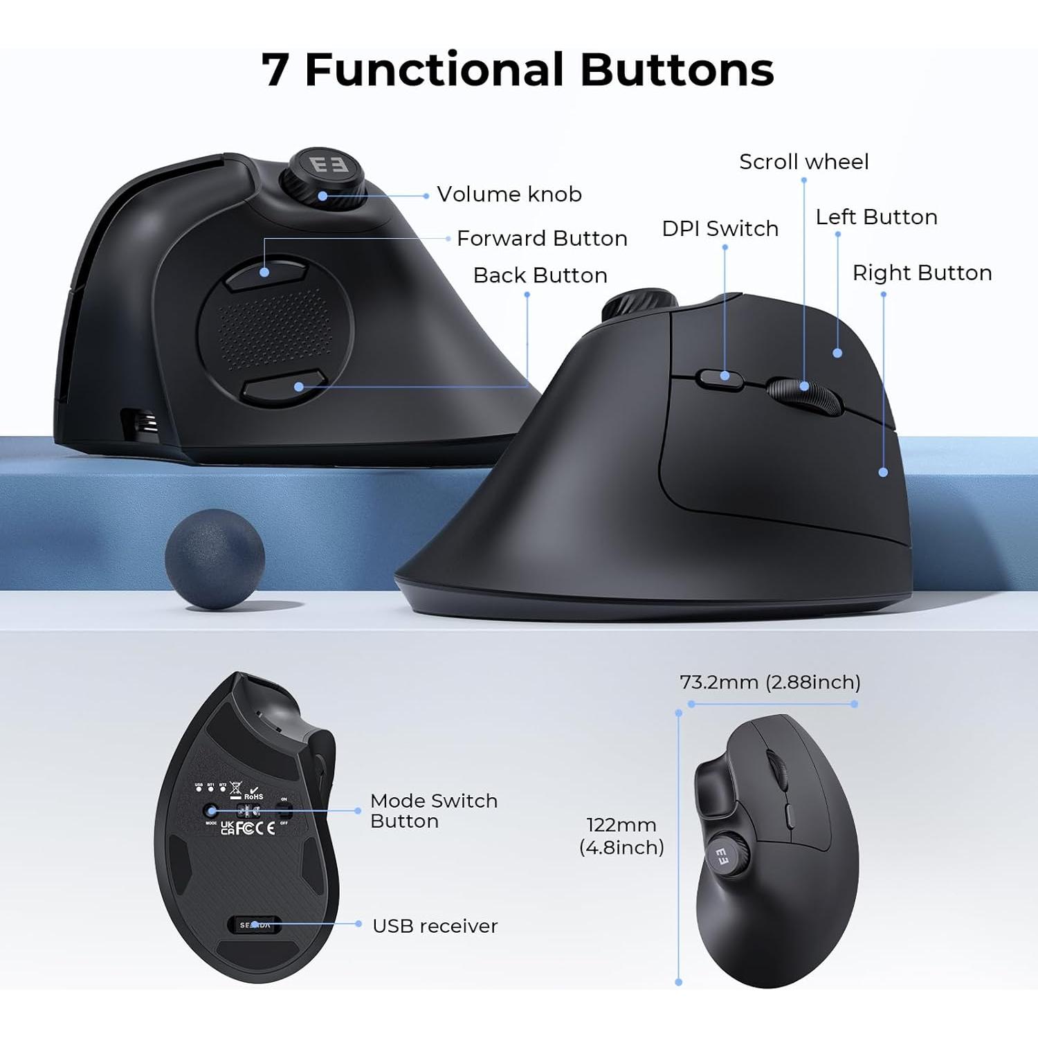Ratón Ergonómico Seenda MOU-302 Recargable USB/Bluetooth