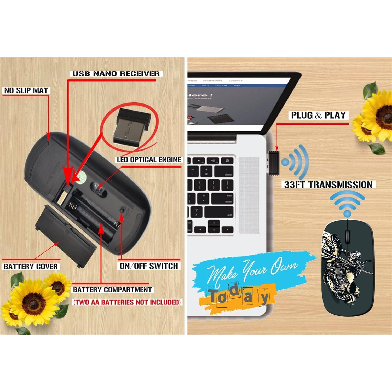 Ratón Inalámbrico Maizi Vintage Motocicleta 2.4GHz USB