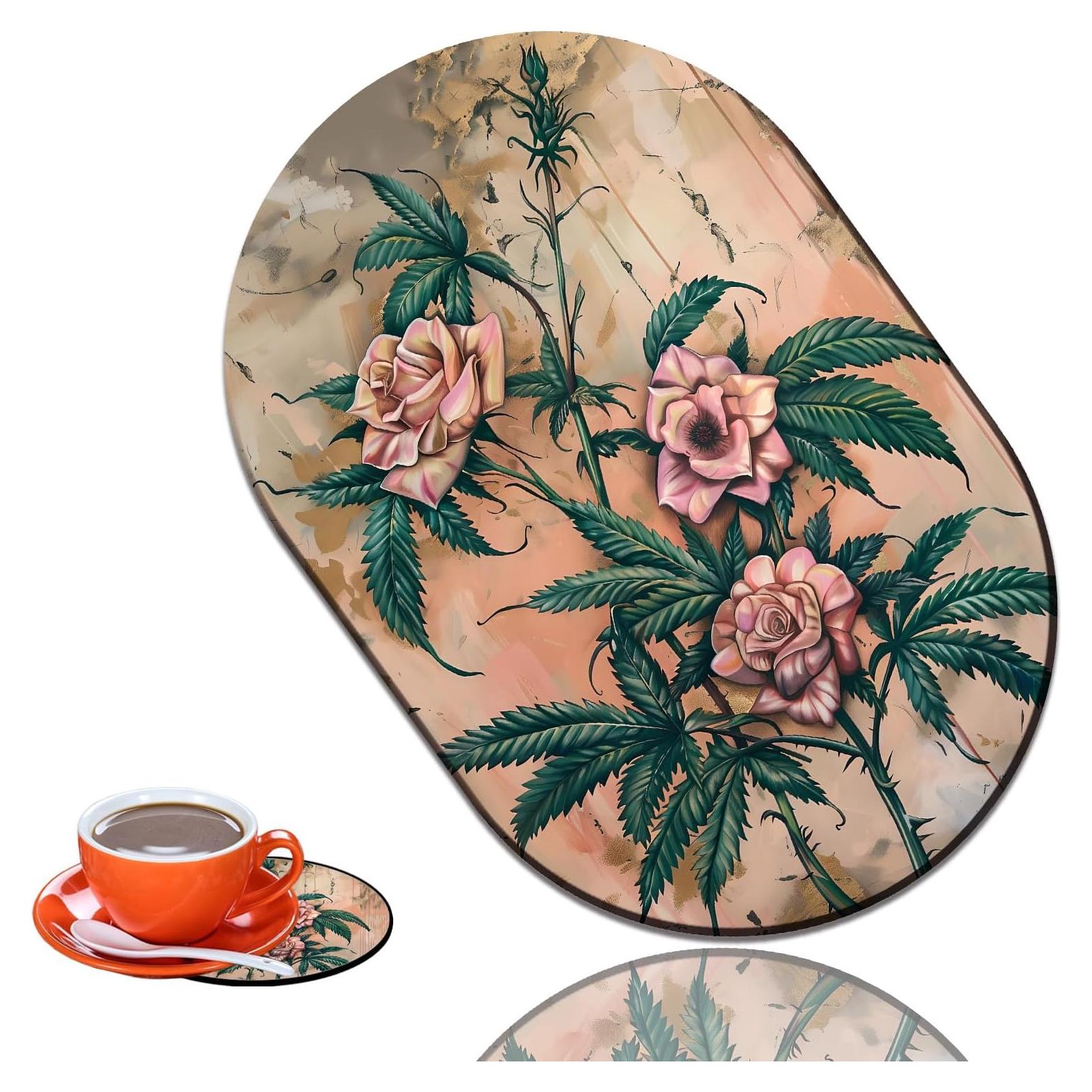 Juego de Mousepad y Posavasos ZHUHEHEAH Rosa Vintage