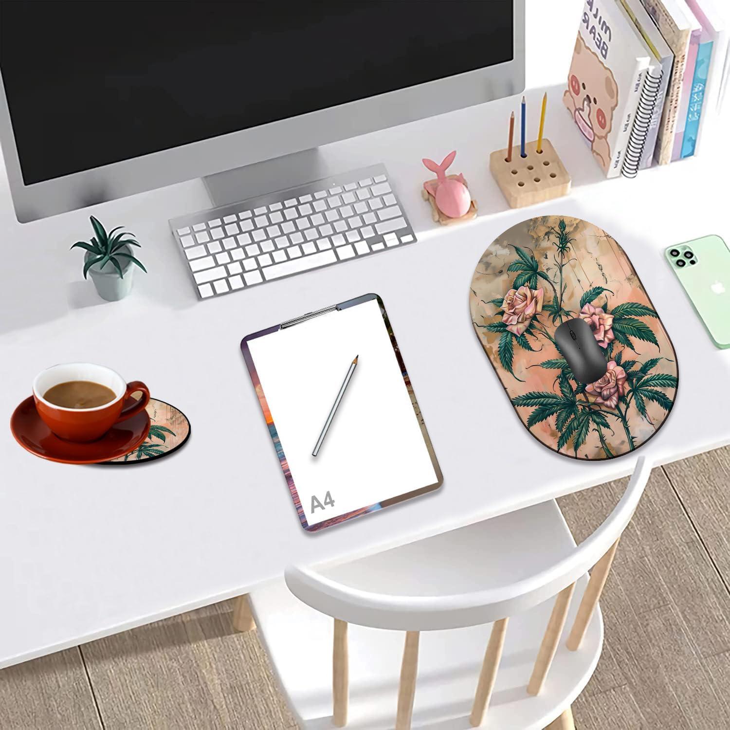 Juego de Mousepad y Posavasos ZHUHEHEAH Rosa Vintage