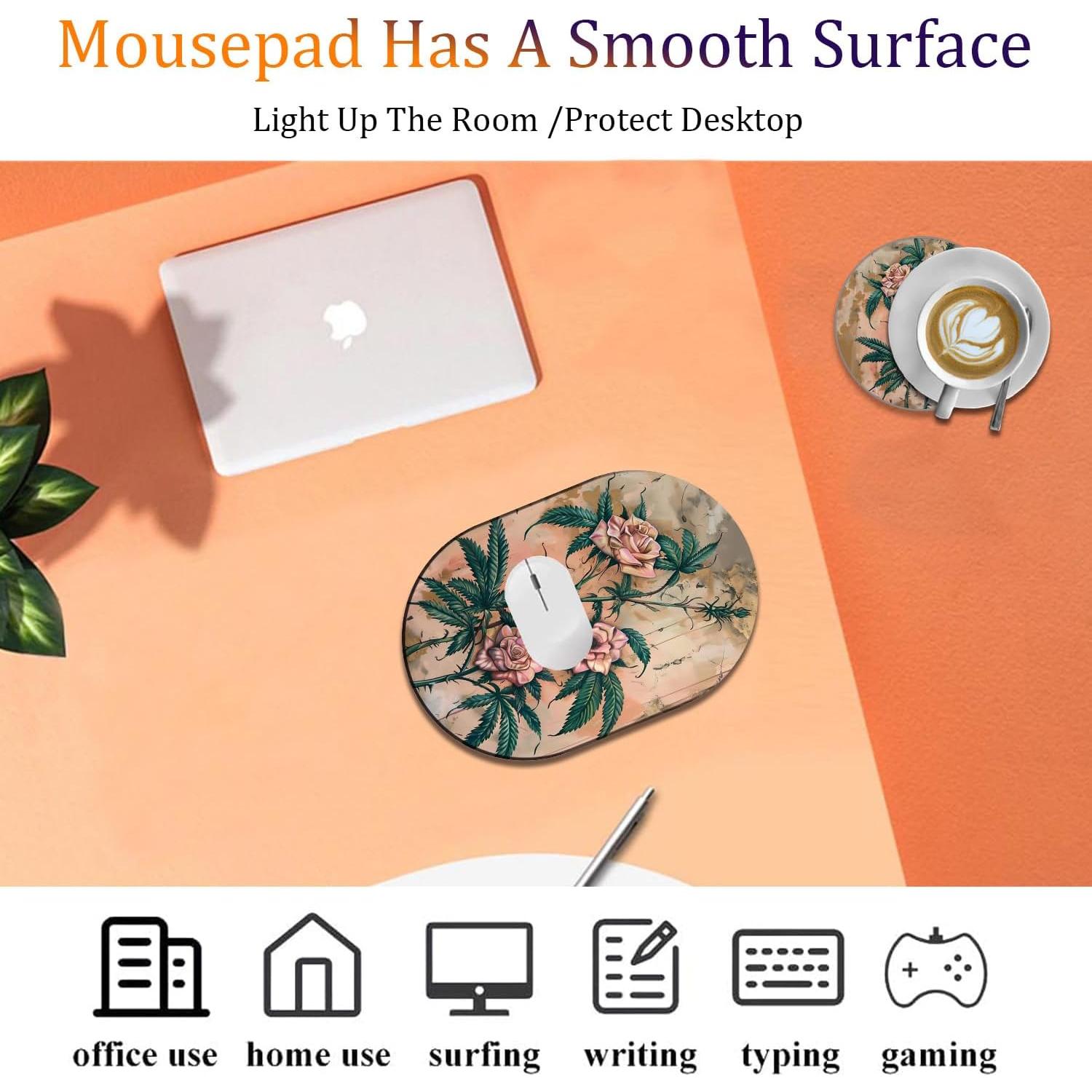 Juego de Mousepad y Posavasos ZHUHEHEAH Rosa Vintage