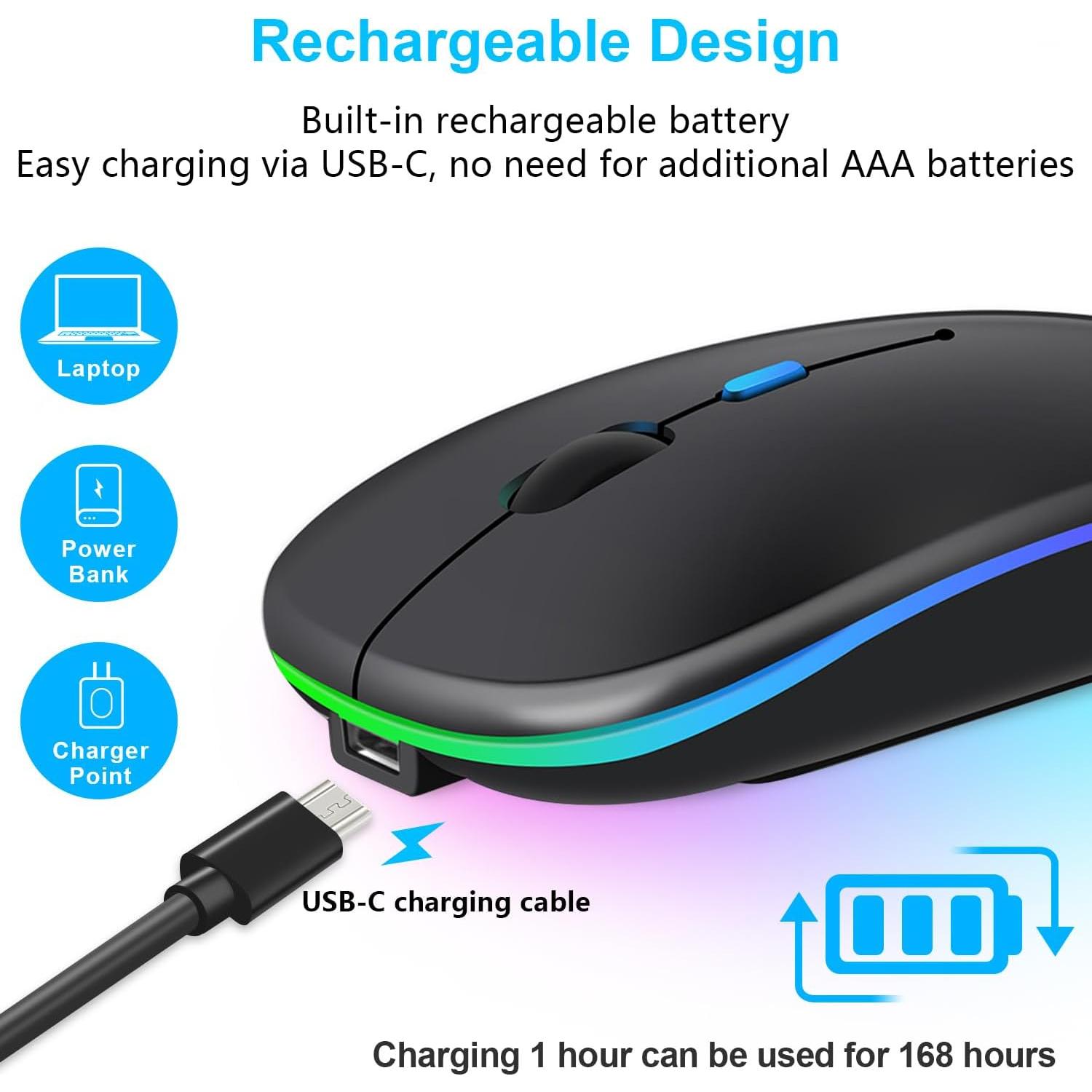 Ratón Inalámbrico LWGDP Bluetooth 5.0 + 2.4GHz USB Negro LED