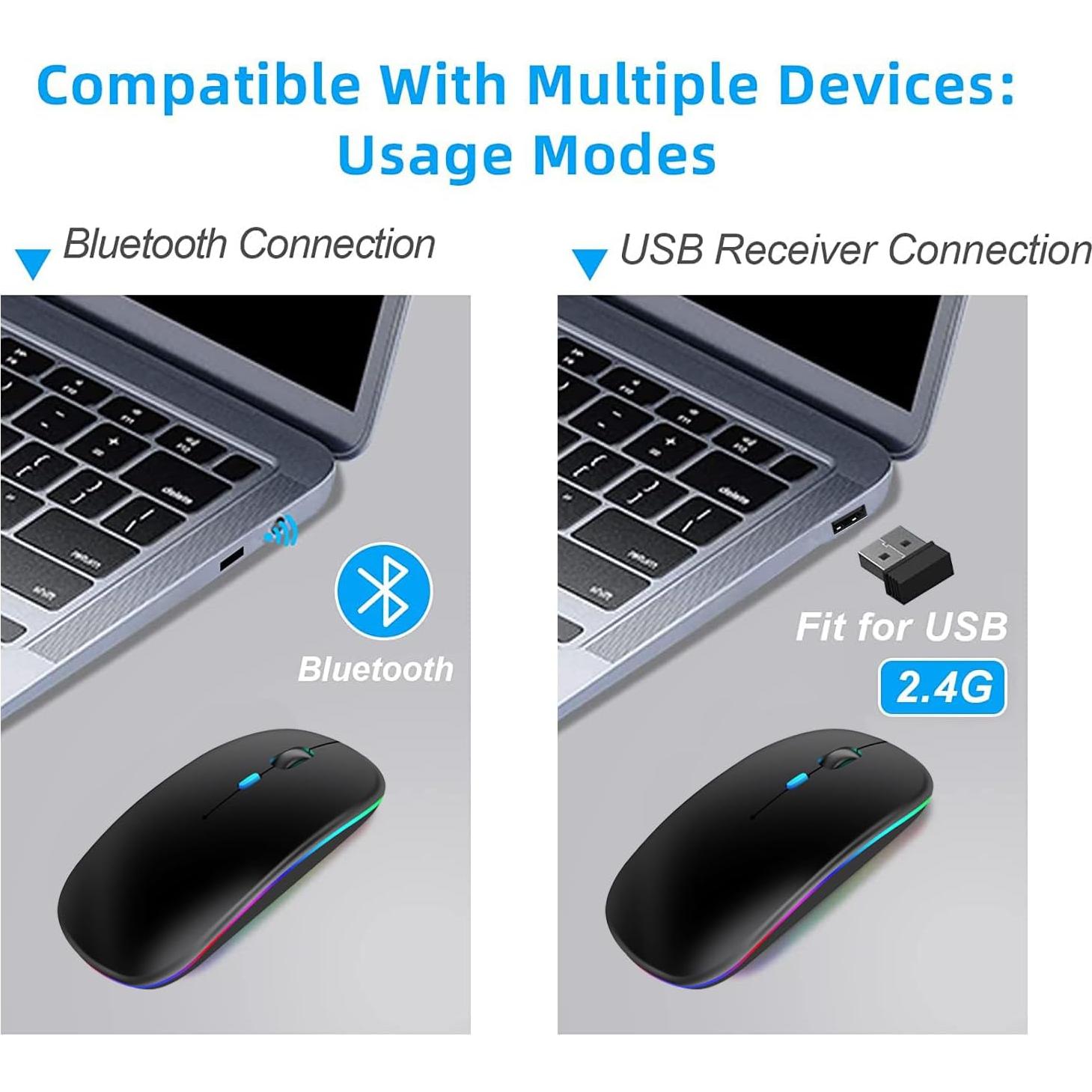 Ratón Inalámbrico LWGDP Bluetooth 5.0 + 2.4GHz USB Negro LED