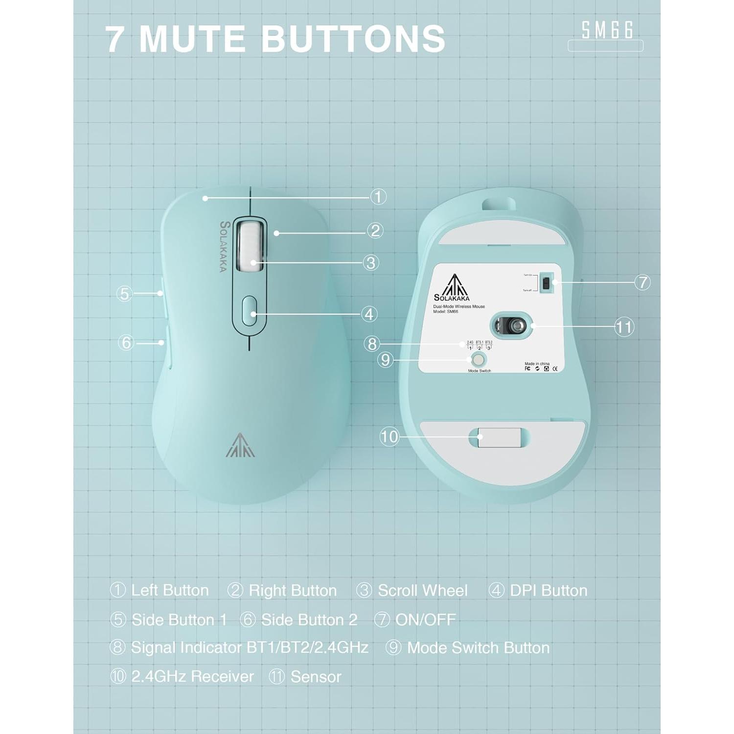 Ratón Inalámbrico Silencioso SOLAKAKA SM66 Verde DPI 4800