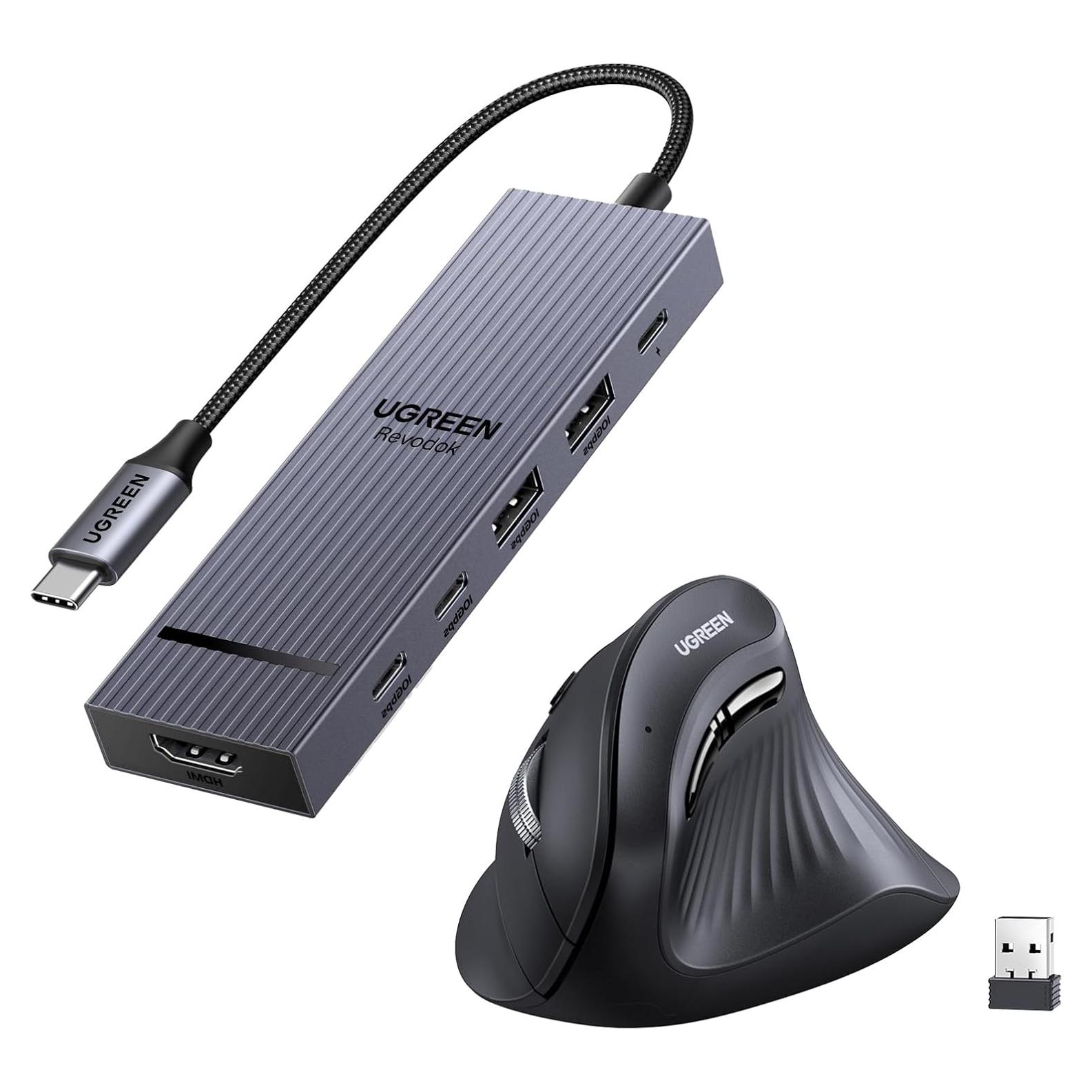 Hub USB-C 6 en 1 UGREEN con Ratón Ergonómico Inalámbrico