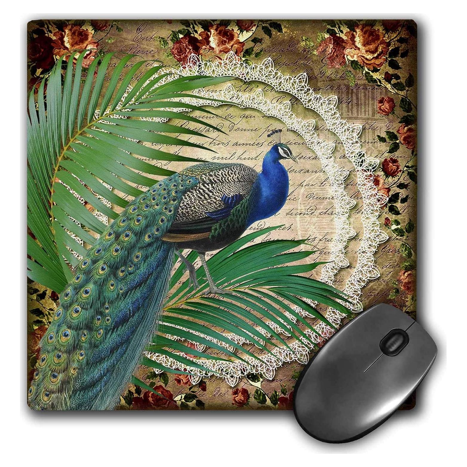 Mousepad 3dRose Pavo Real Vintage 20.32x20.32cm Goma