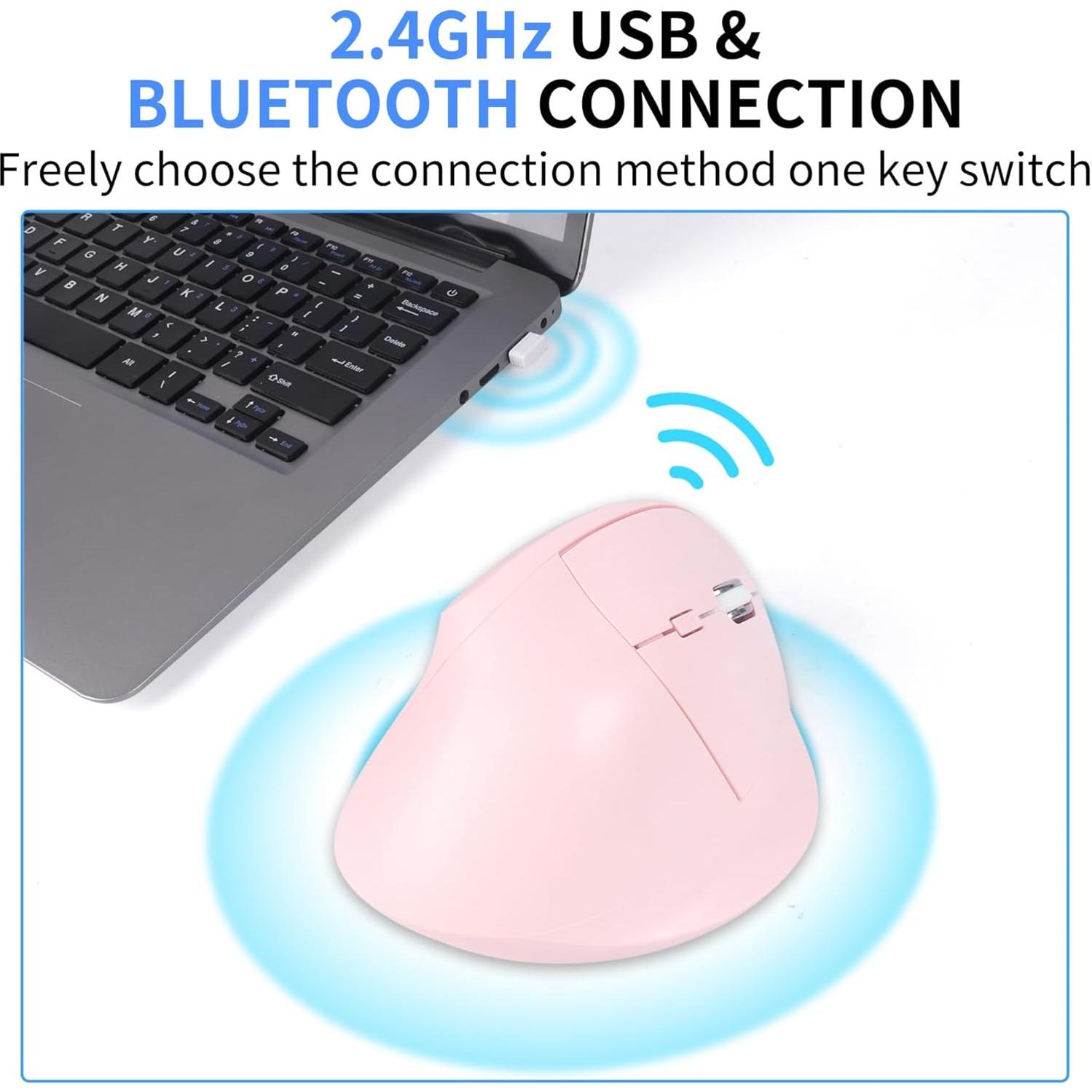 Ratón Vertical Ergonómico Inalámbrico Bluetooth Dtobhars 1600 DPI Rosa