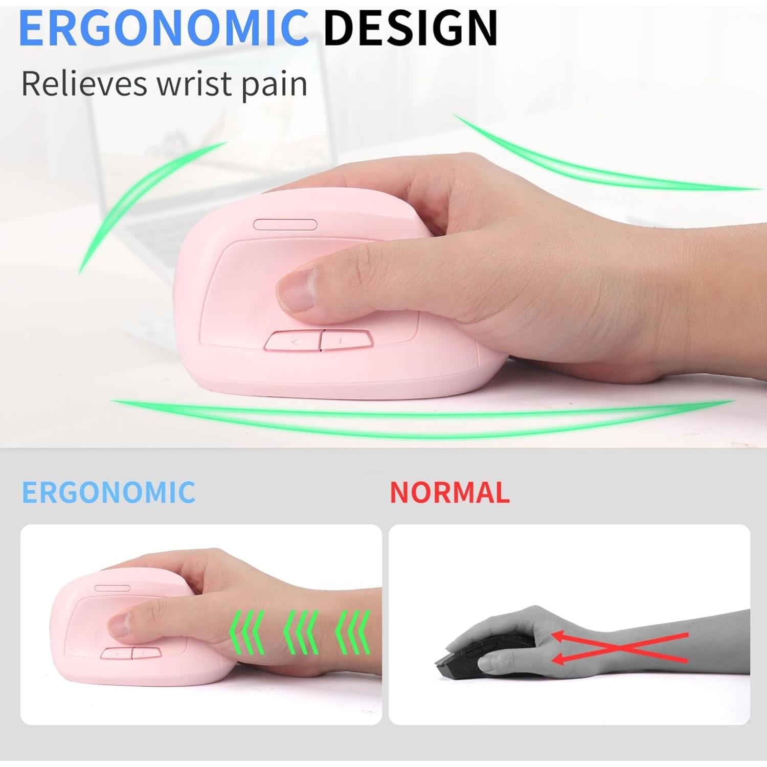 Ratón Vertical Ergonómico Inalámbrico Bluetooth Dtobhars 1600 DPI Rosa