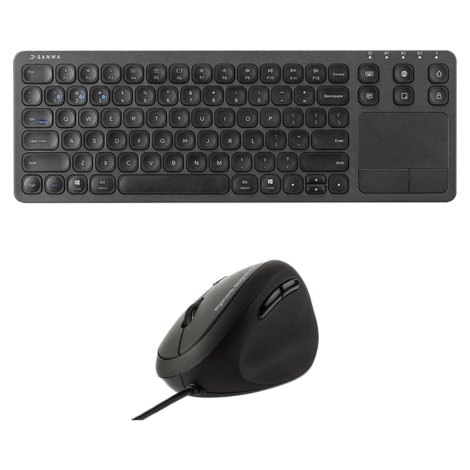 Teclado Bluetooth Multi Dispositivo SANWA con Touchpad y Ratón Ergonómico Vertical