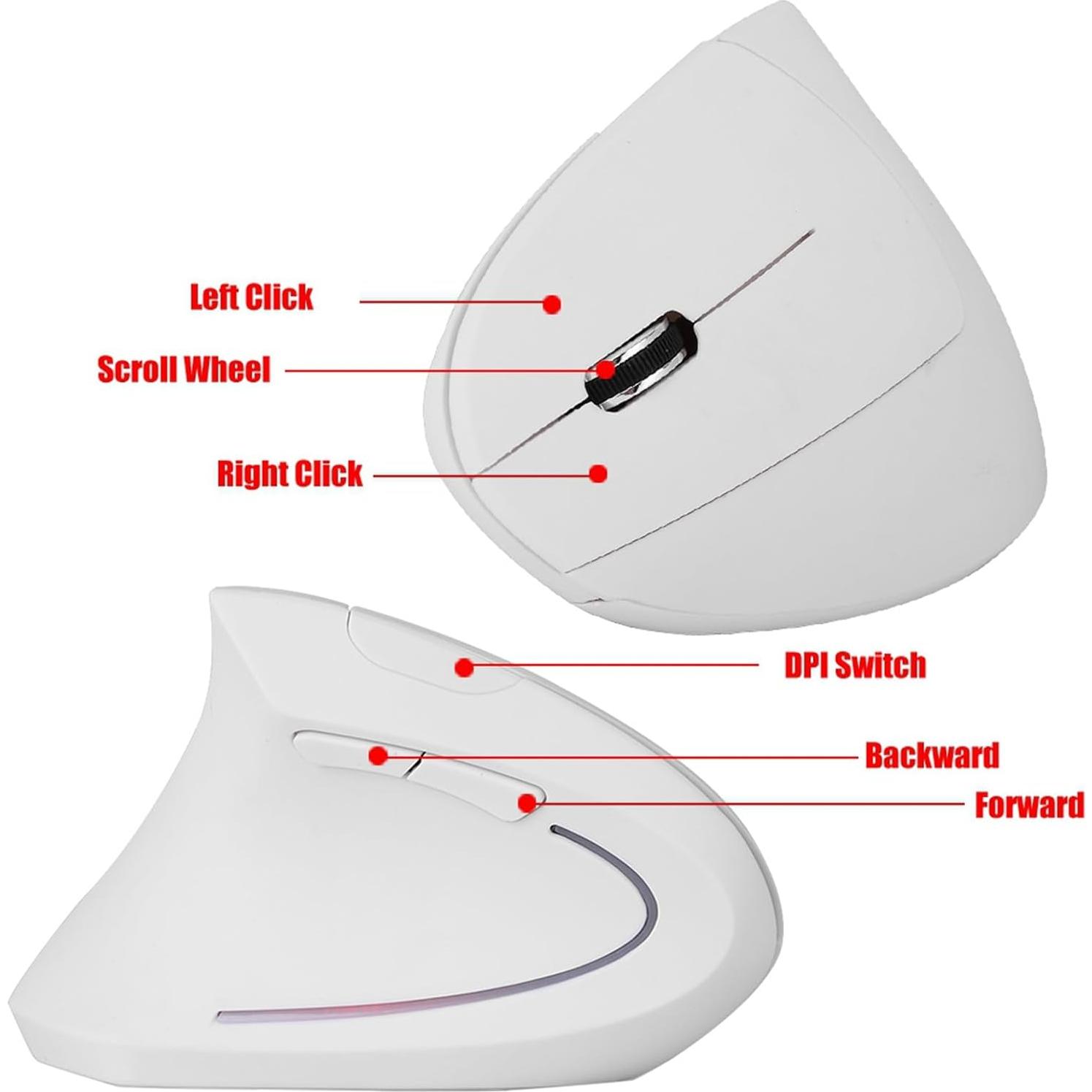Ratón Vertical Ergonómico Goshyda 2.4GHz 800/1200/1600 DPI Blanco