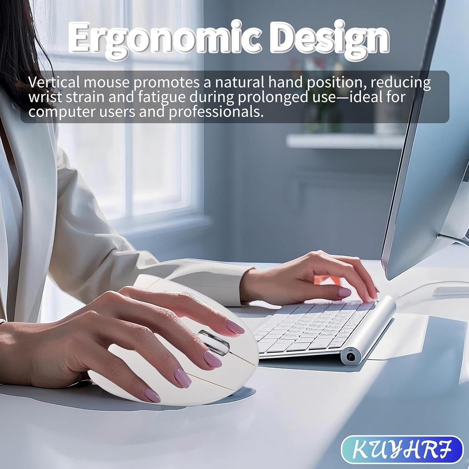 Ratón Inalámbrico Vertical Ergonómico KUYHRF USB C Blanco