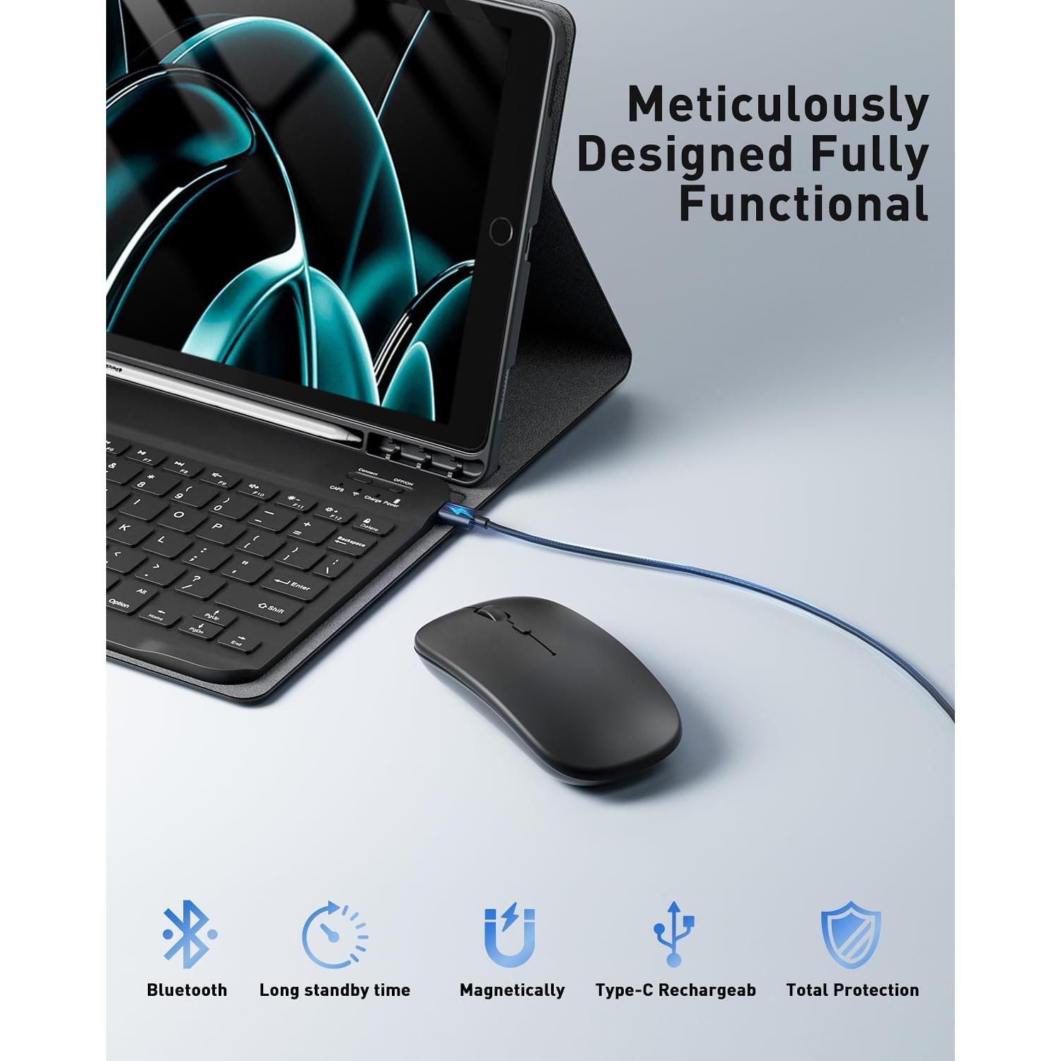 Funda de Teclado TUNKARMOR para iPad 9.7" 6ta/5ta Gen - Negro