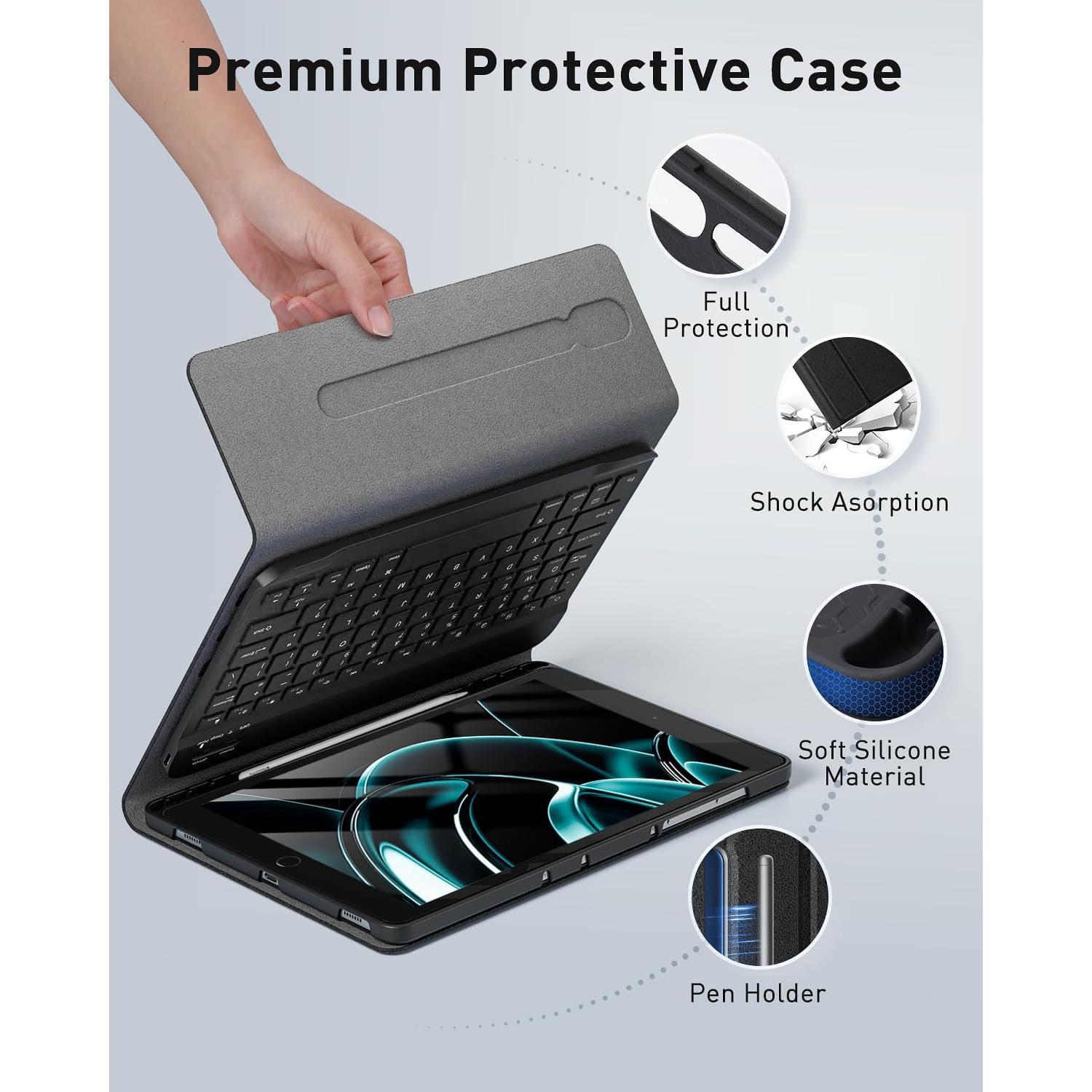 Funda de Teclado TUNKARMOR para iPad 9.7" 6ta/5ta Gen - Negro