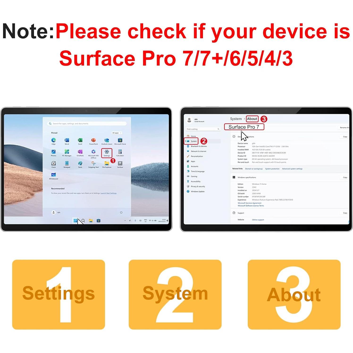 Teclado Bluetooth TECURS para Surface Pro 3-7, 12.3" Retroiluminado