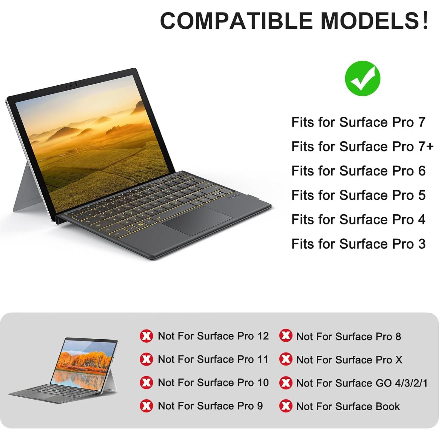 Teclado Bluetooth TECURS para Surface Pro 3-7, 12.3" Retroiluminado