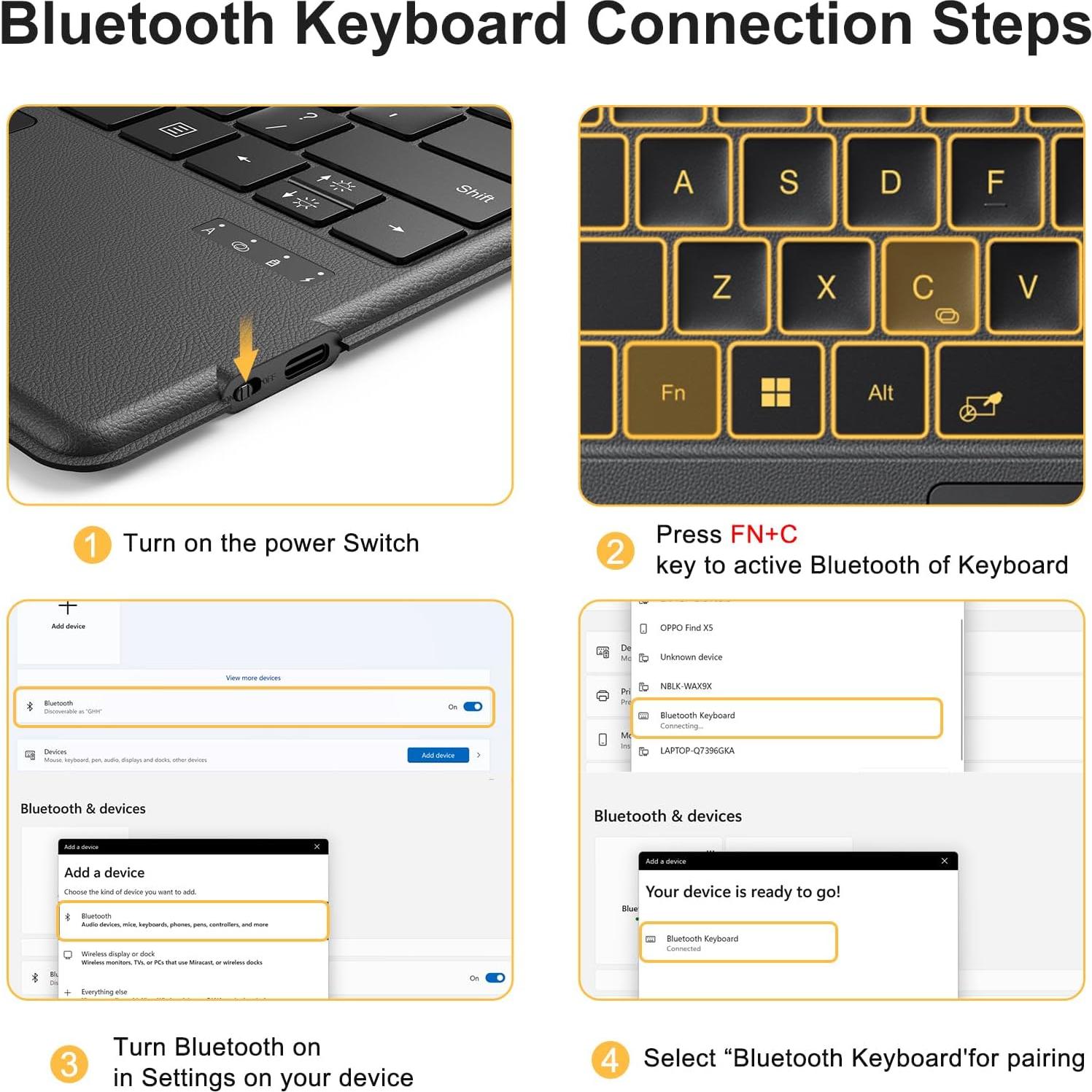 Teclado Bluetooth TECURS para Surface Pro 3-7, 12.3" Retroiluminado