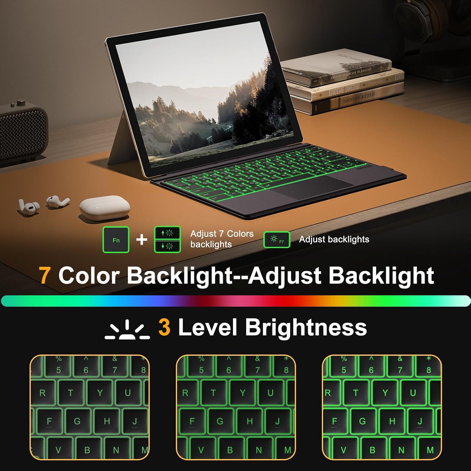 Teclado Bluetooth TECURS para Surface Pro 3-7, 12.3" Retroiluminado