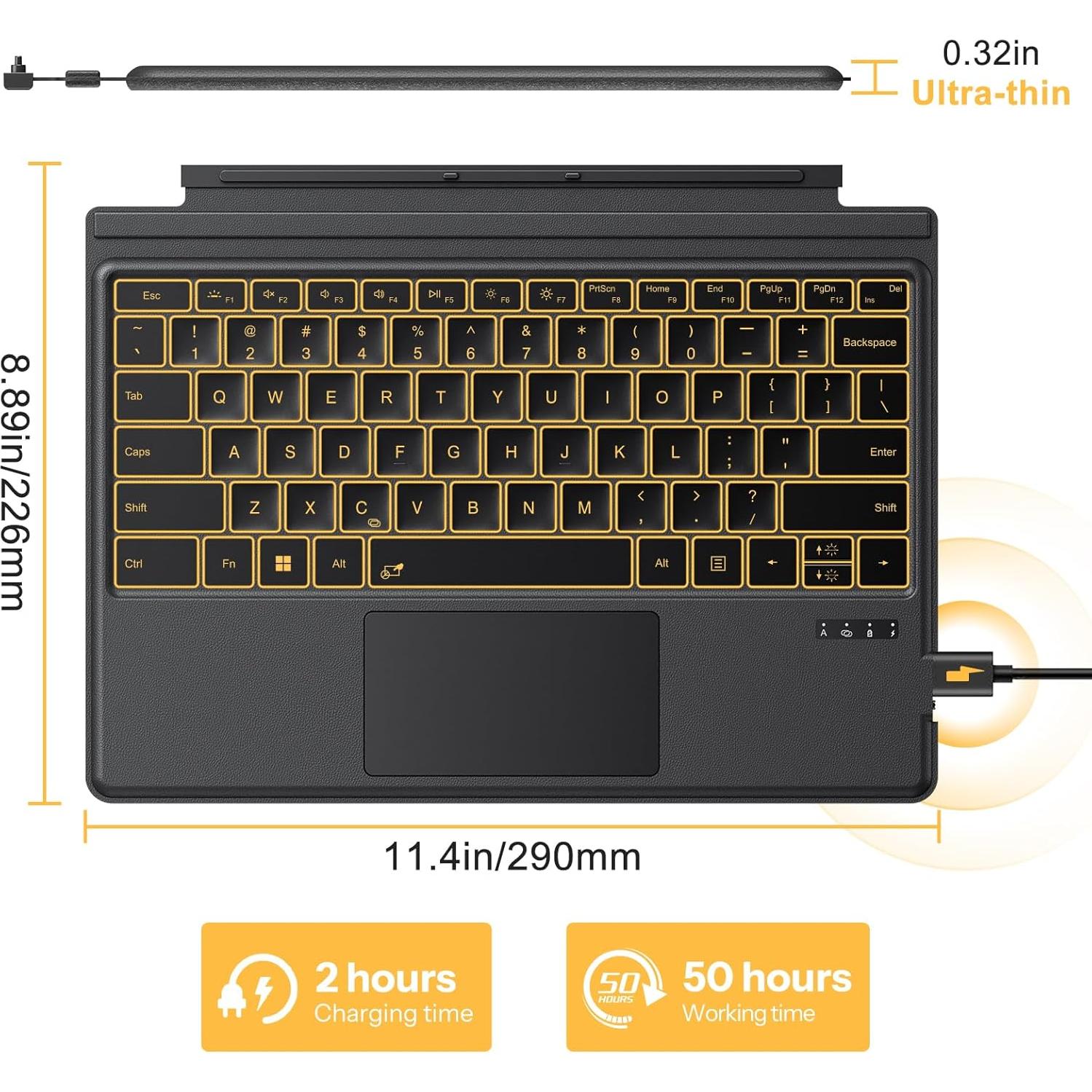Teclado Bluetooth TECURS para Surface Pro 3-7, 12.3" Retroiluminado